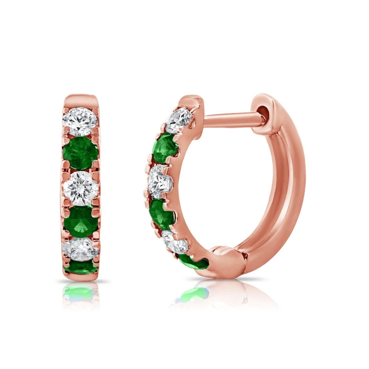 Emerald Diamond Alternating Huggie Earrings