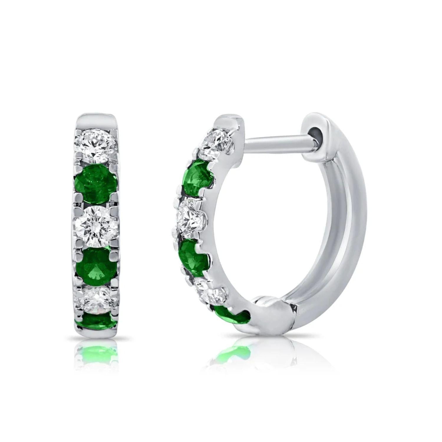 Emerald Diamond Alternating Huggie Earrings