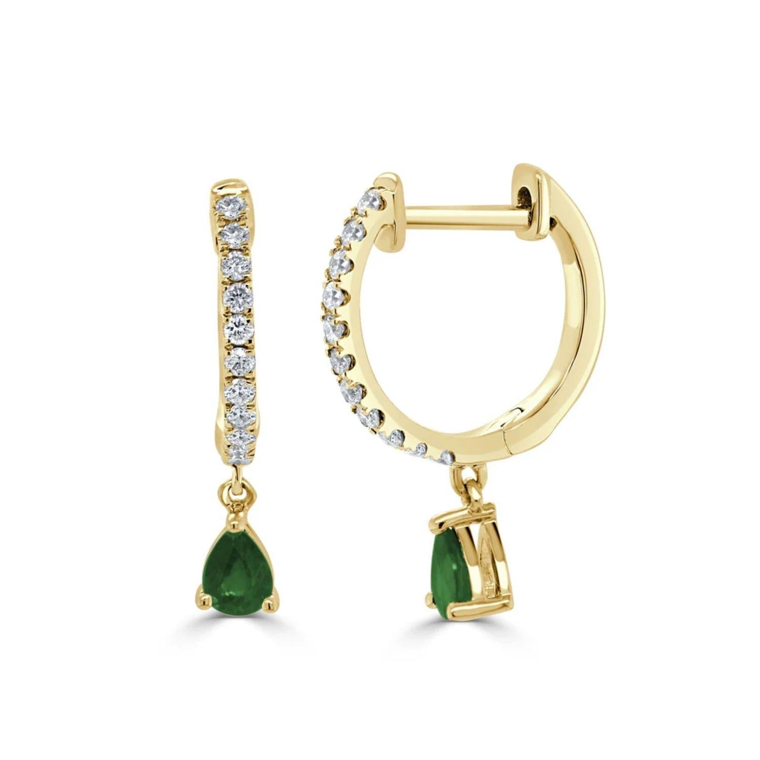 Emerald Diamond Dangle Huggie Earrings