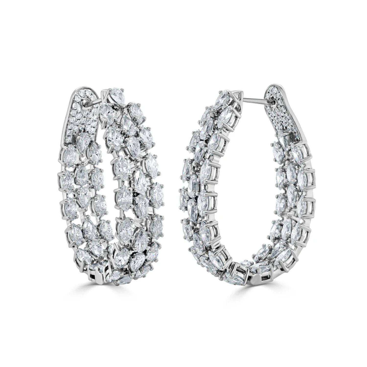 Fancy Shape Diamond Inside - Out Pear - Shaped Hoop Earrings