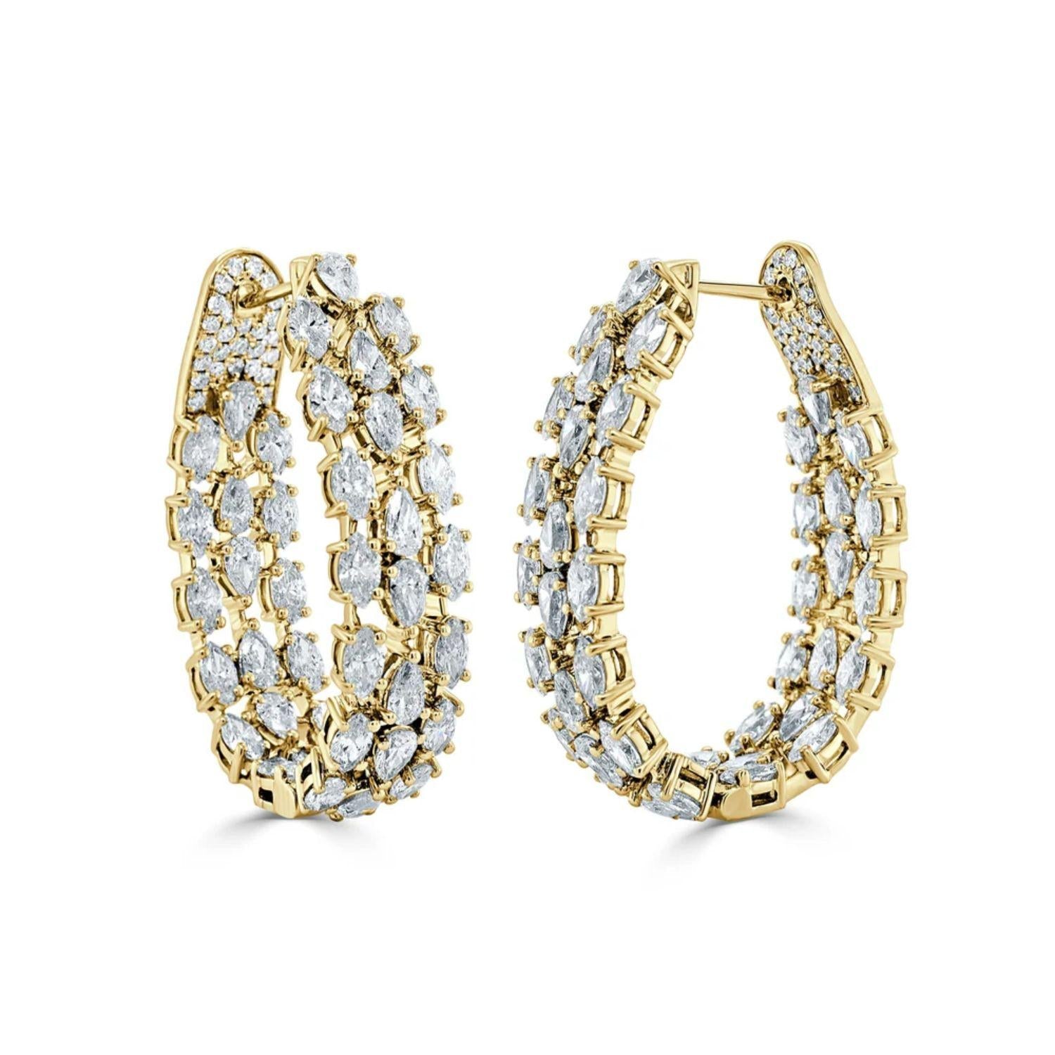 Fancy Shape Diamond Inside - Out Pear - Shaped Hoop Earrings