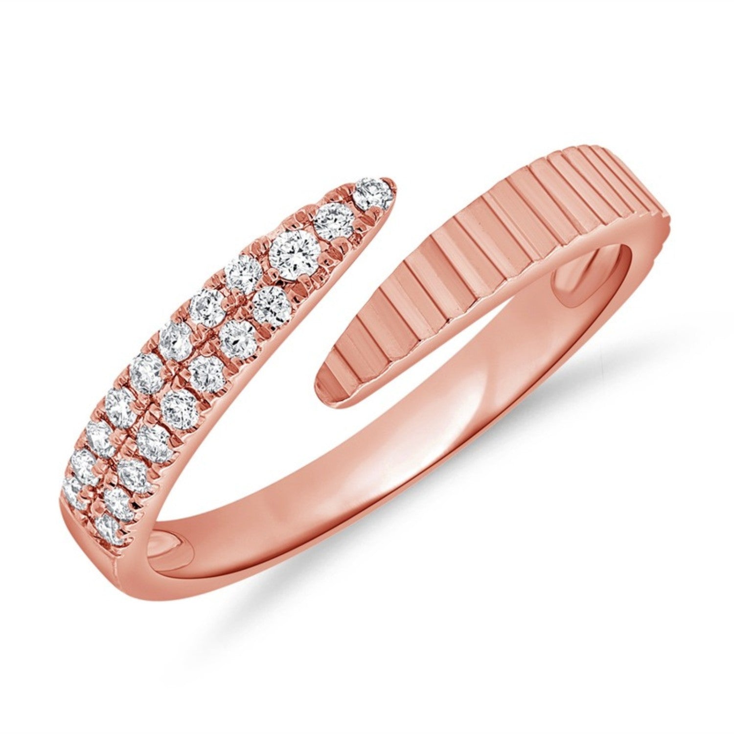 Fluted Bypass Diamond Ring in 14K rose gold
