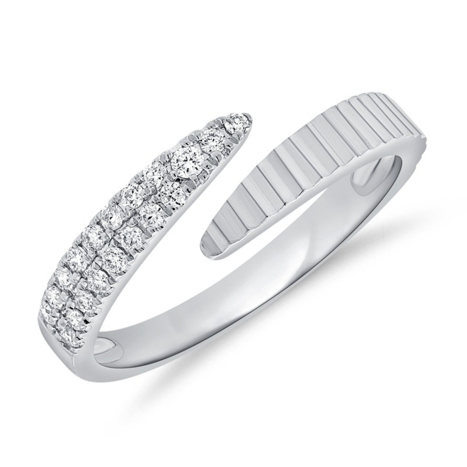 Fluted Bypass Diamond Ring in 14K white gold