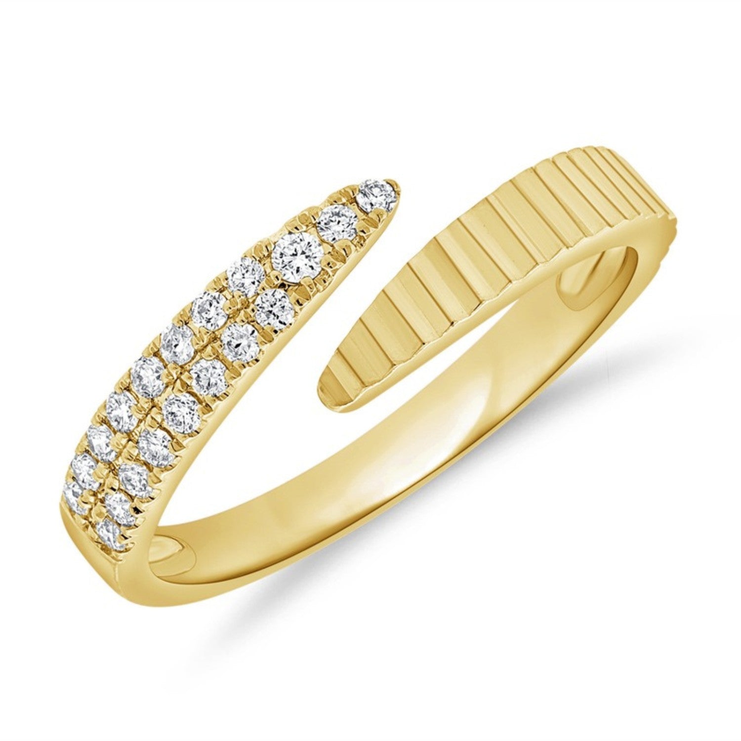 Fluted Bypass Diamond Ring in 14K yellow gold by Seema Fine Jewelry