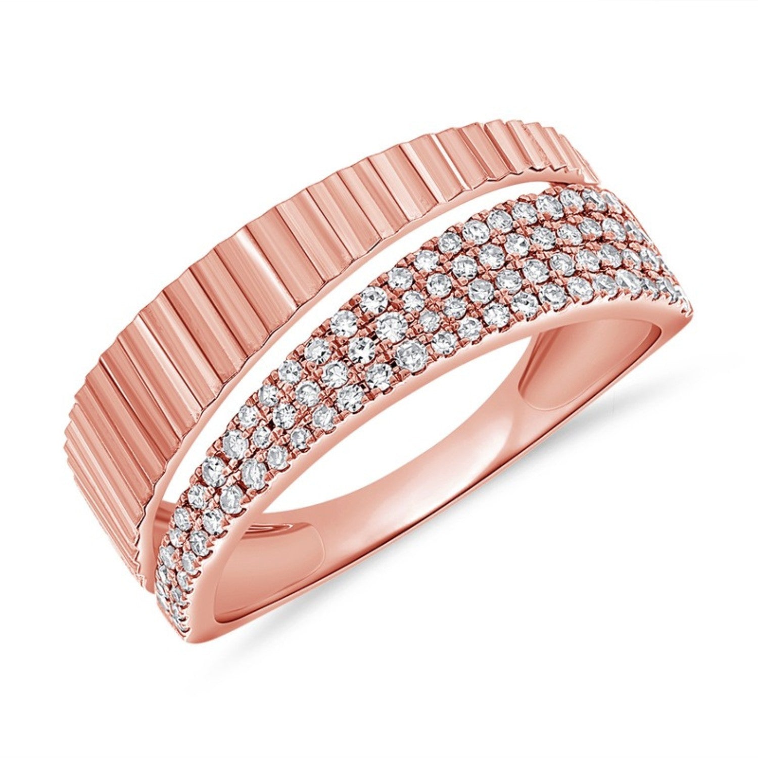 Fluted Wide Band Diamond Ring in 14K rose gold