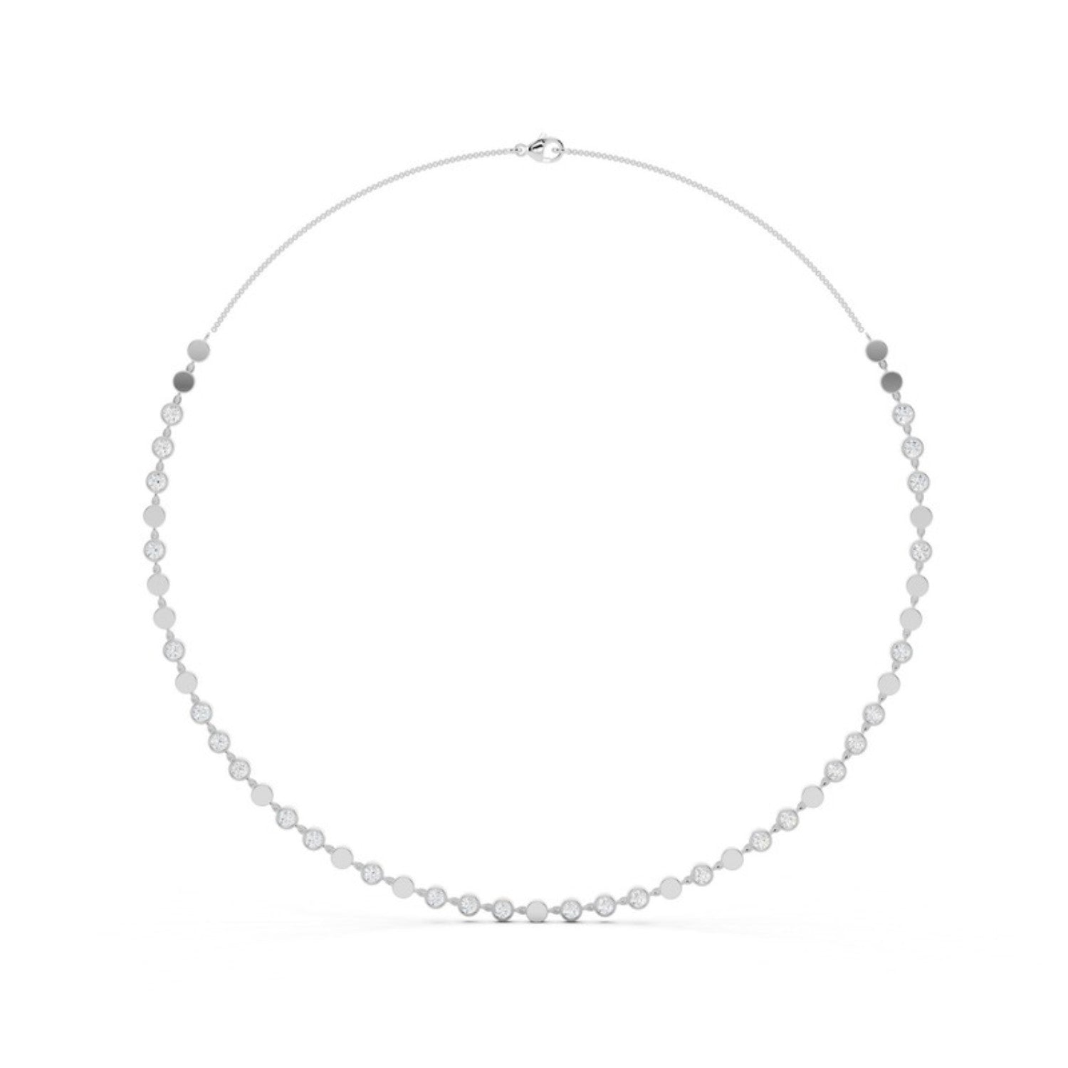 Gold Disc Diamond Station Necklace in 14K white gold