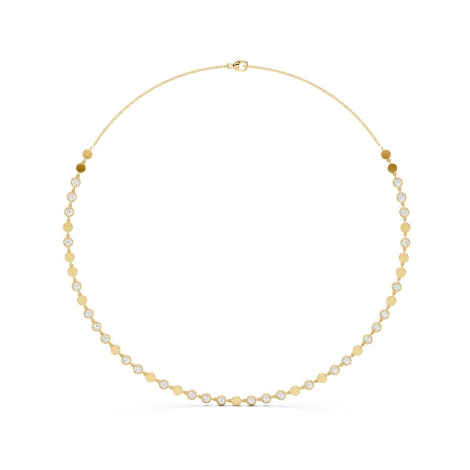 Gold Disc Diamond Station Necklace in 14K yellow gold by Seema Fine Jewelry