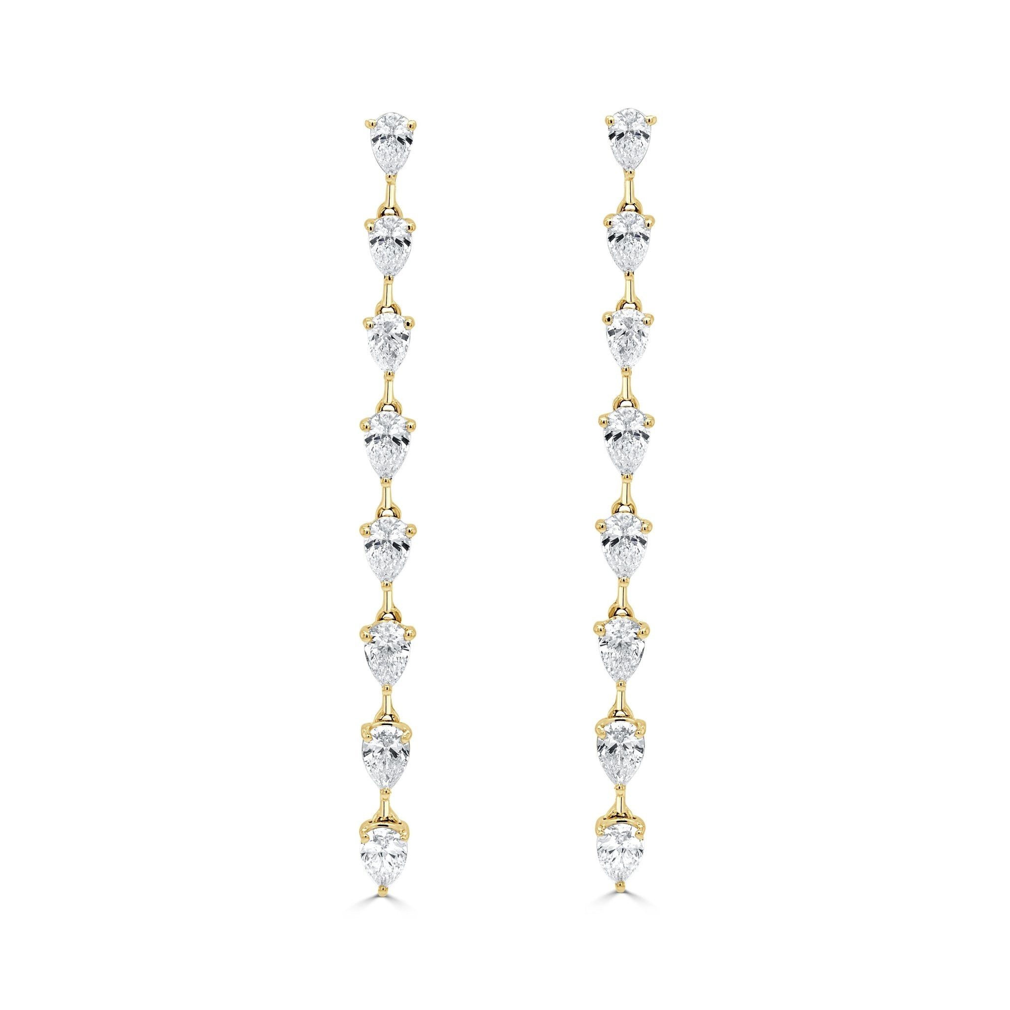 Gold Pear Shape Diamond Drop Earrings