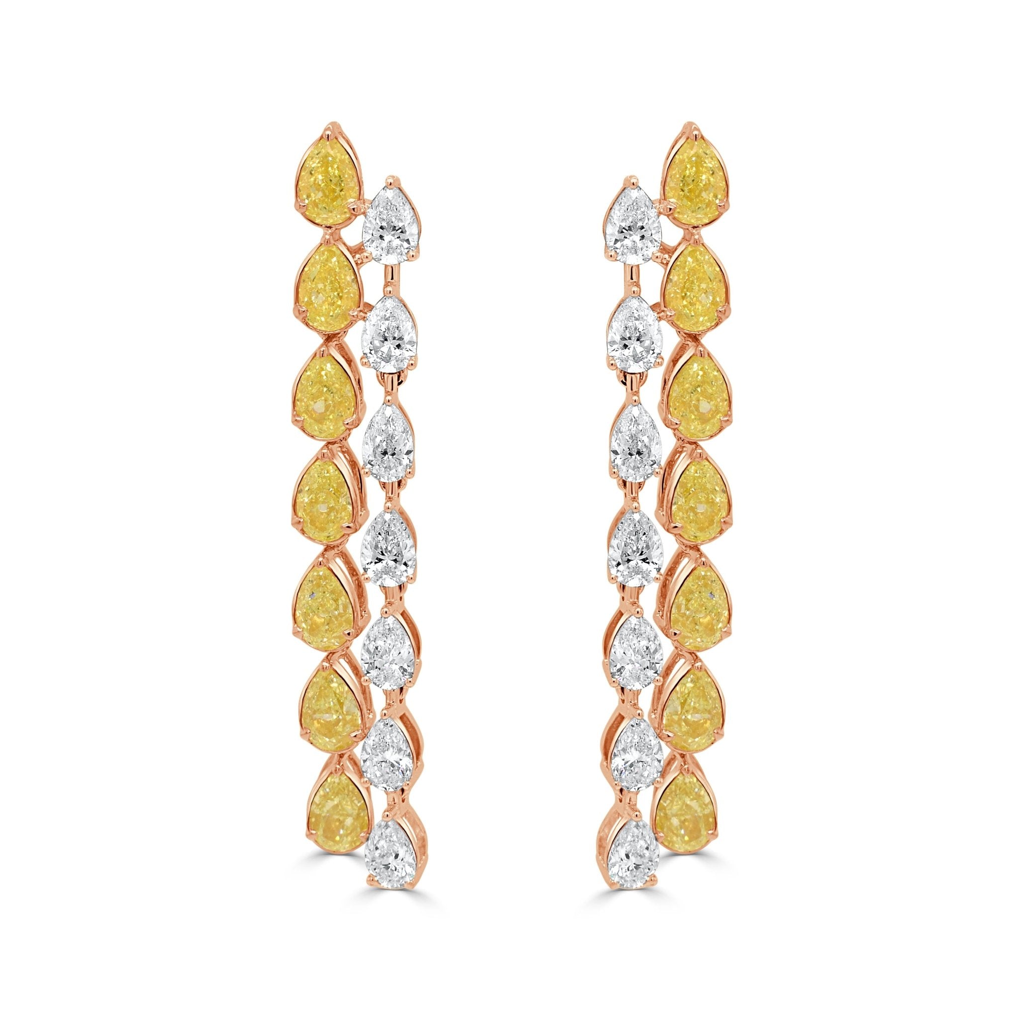 Gold Pear Shape Diamond Yellow Diamond Drop Earrings