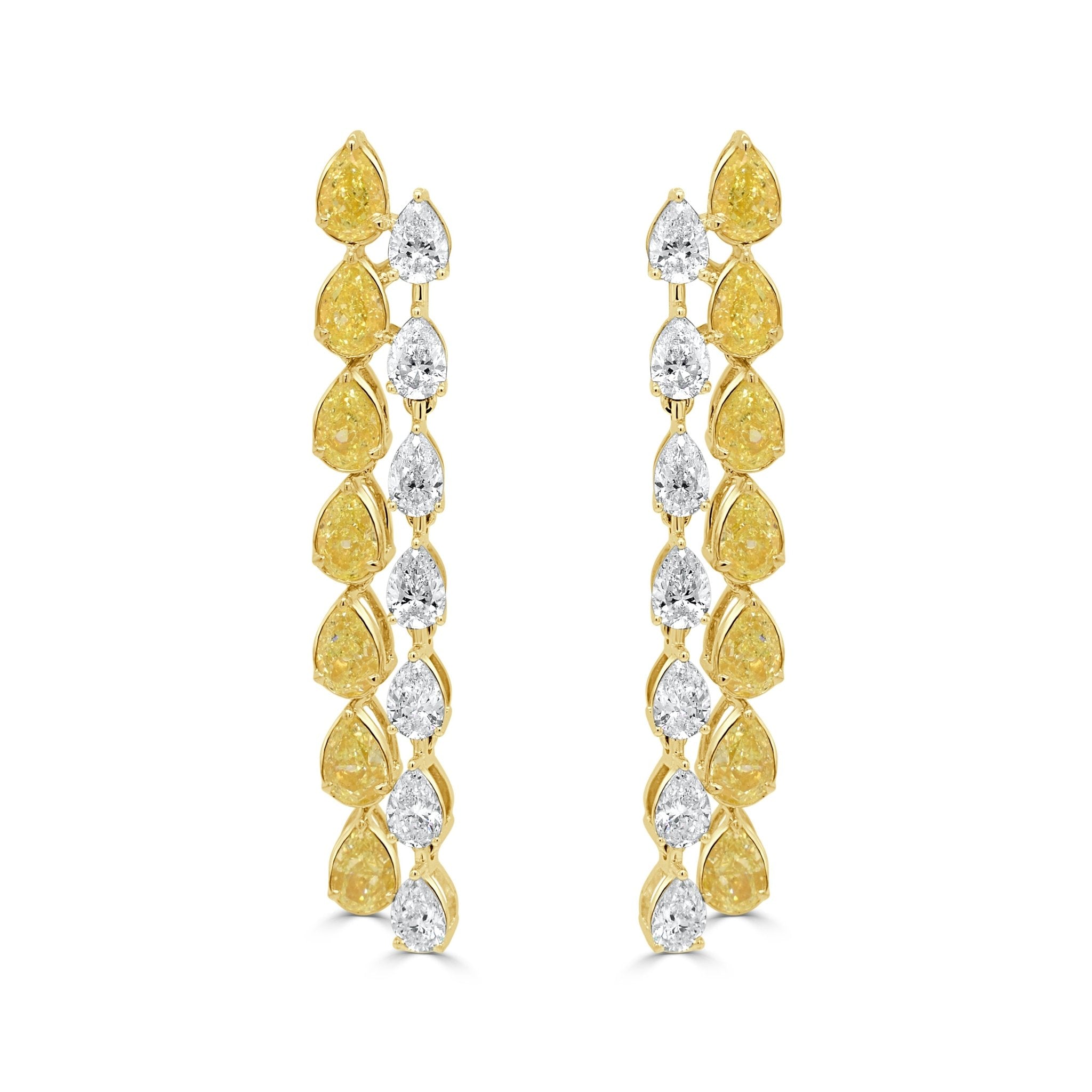 Gold Pear Shape Diamond Yellow Diamond Drop Earrings