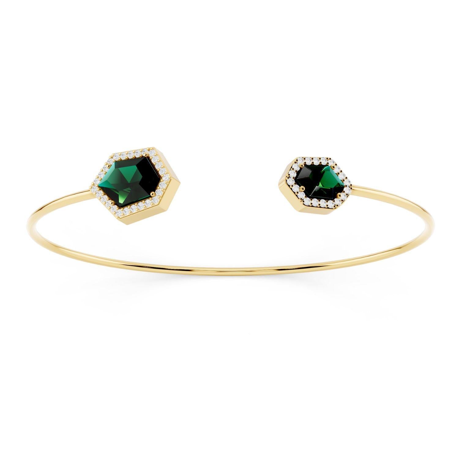 Hexagonal Emerald Green Open Bangle