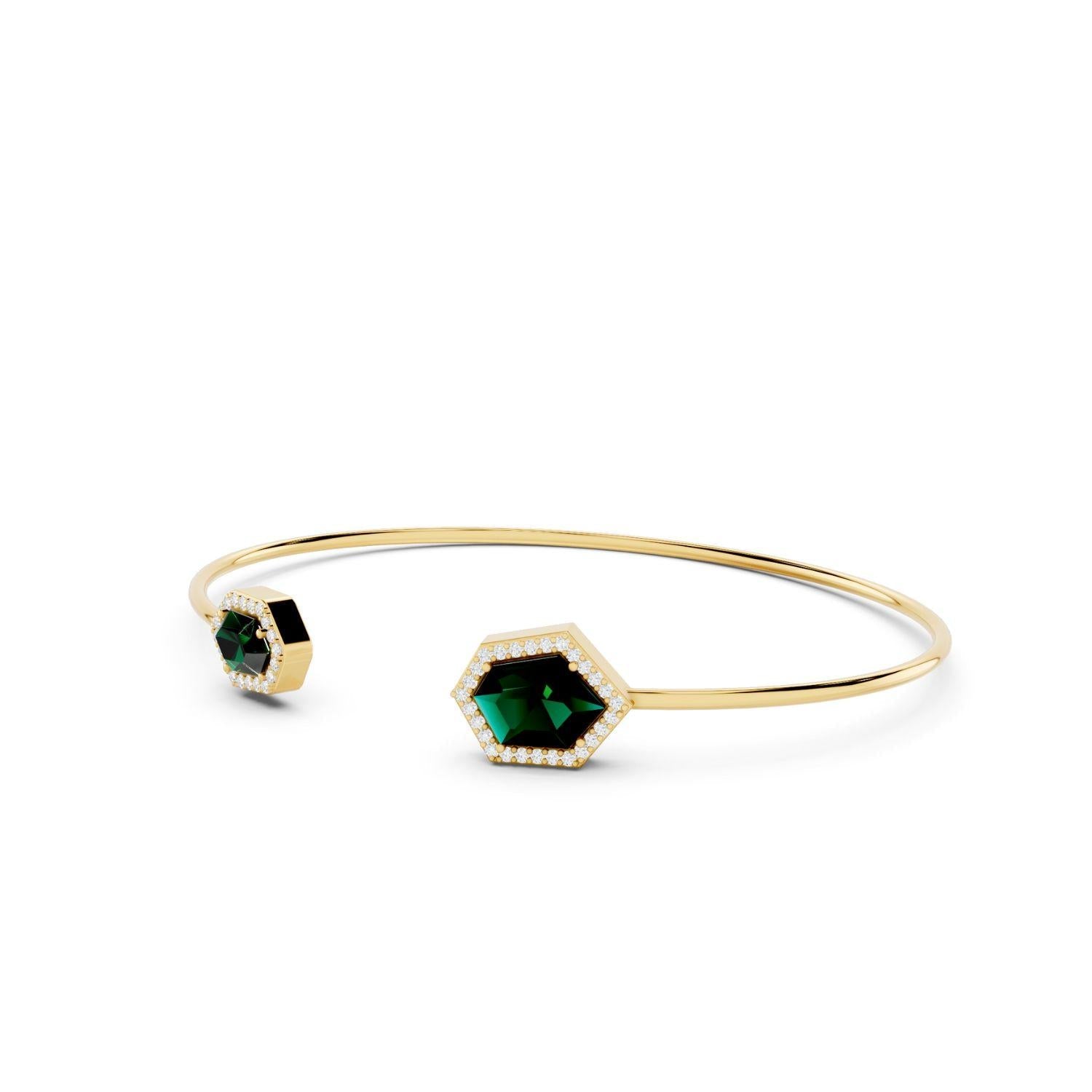 Hexagonal Emerald Green Open Bangle
