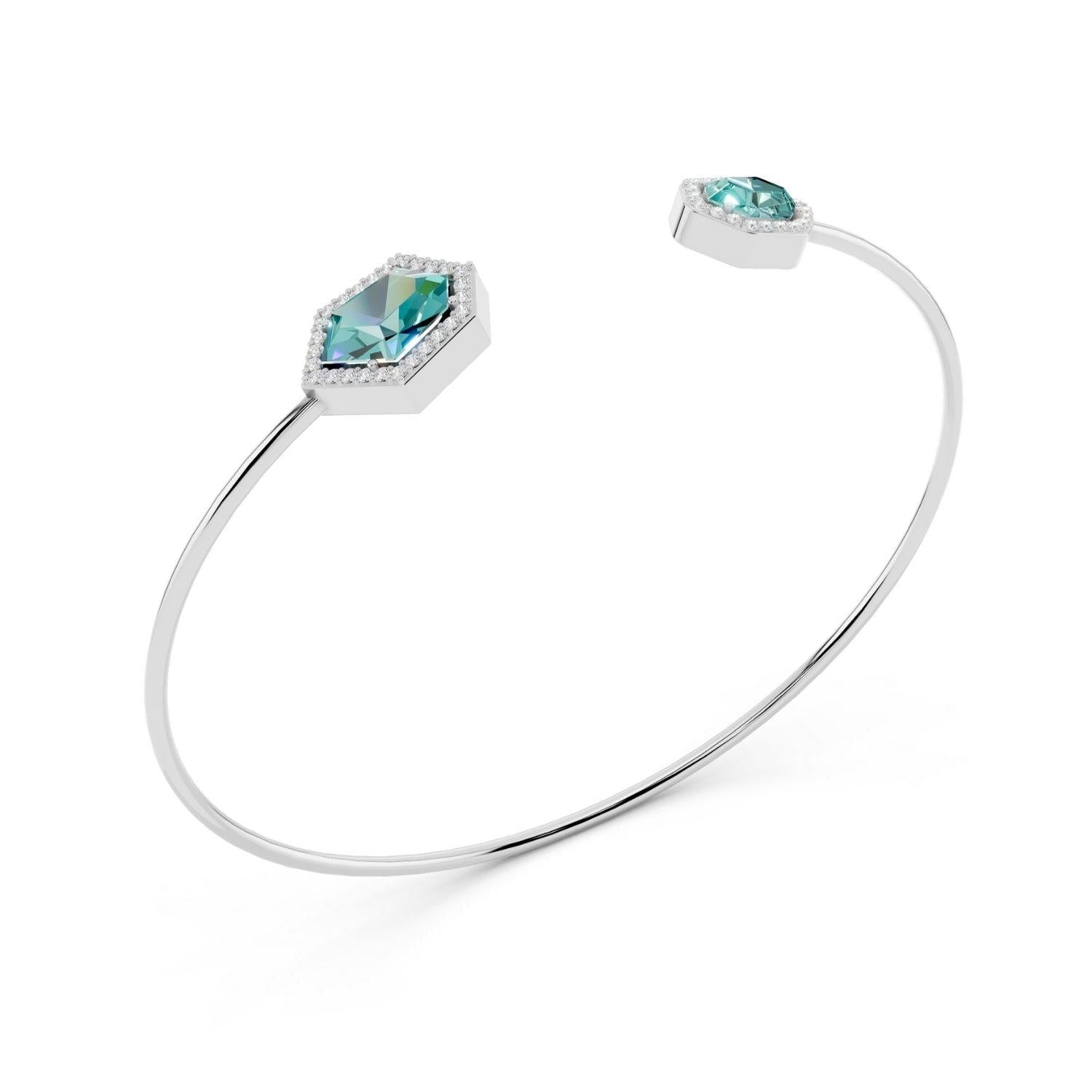 Hexagonal Halo Open Bangle