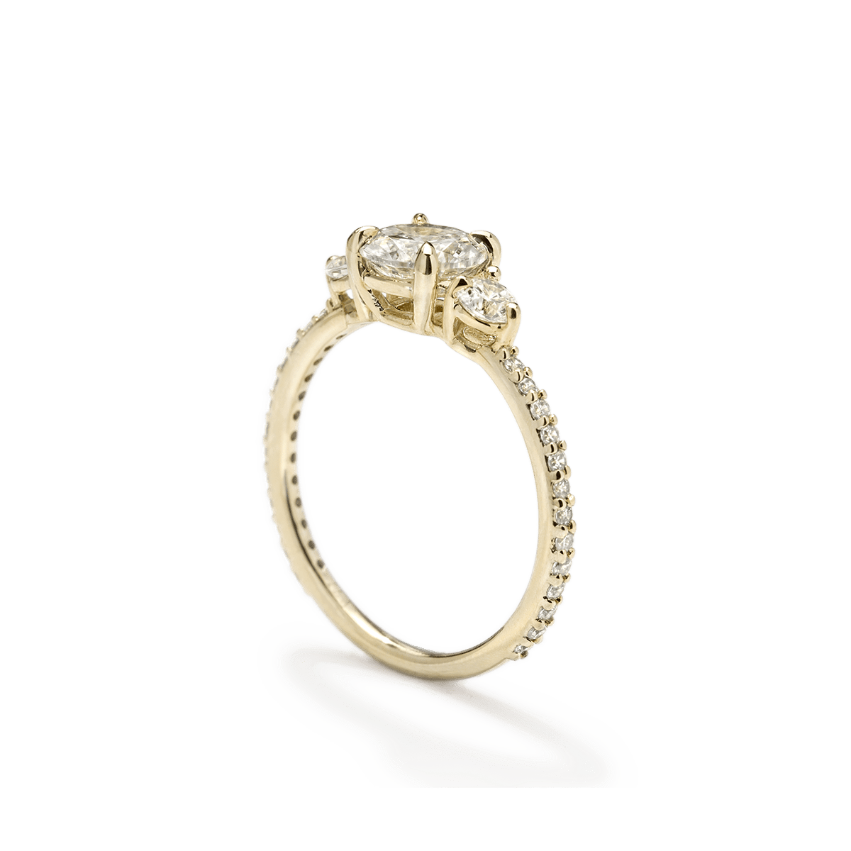Lab - Grown 3 - Stone Diamond Pave Engagement Ring