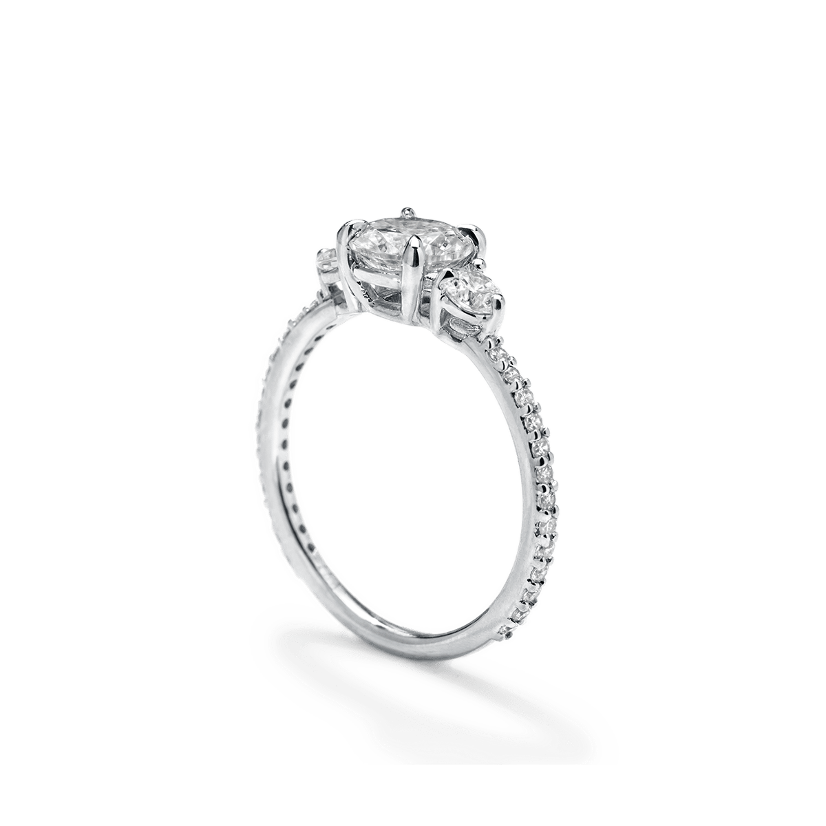 Lab - Grown 3 - Stone Diamond Pave Engagement Ring