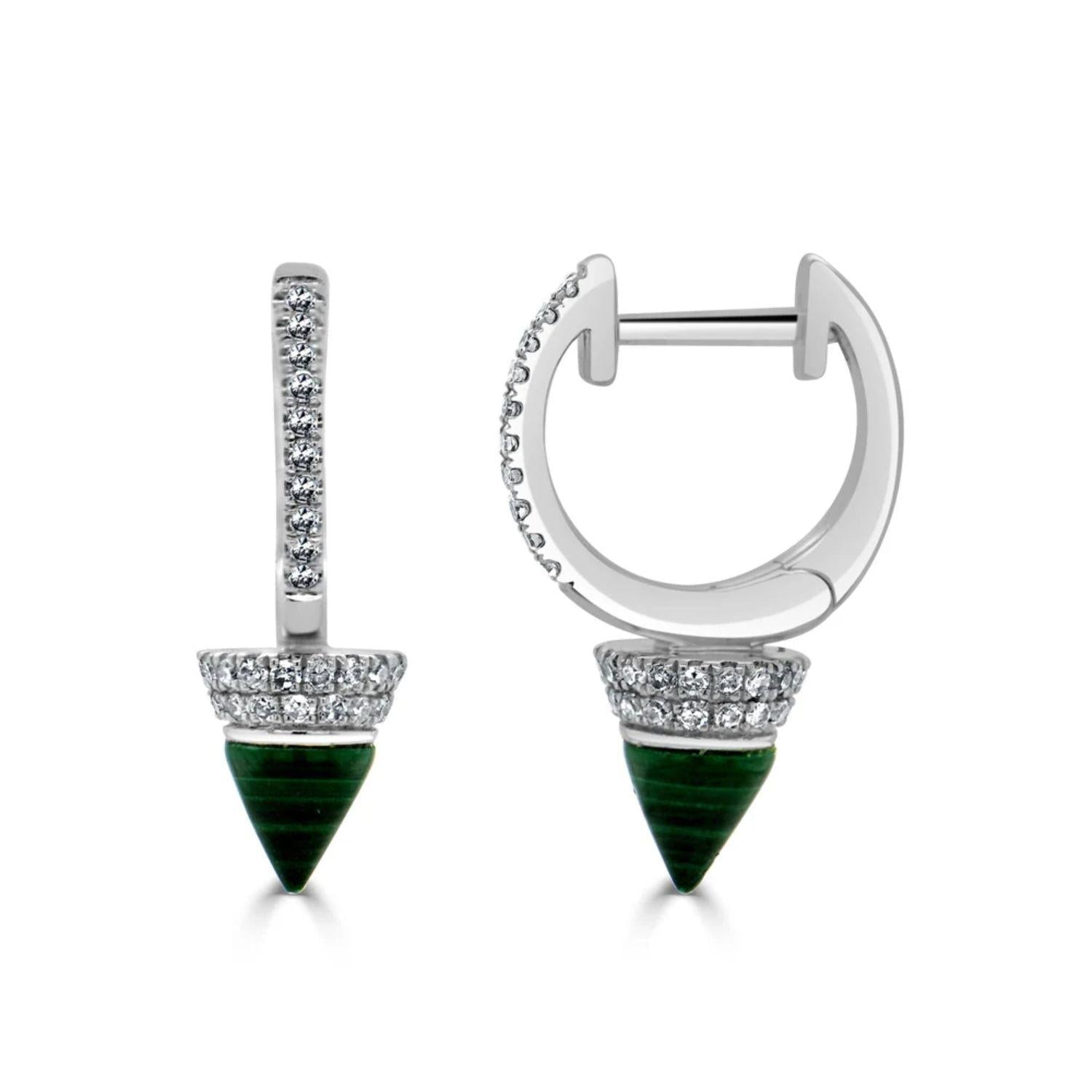 Malachite Diamond Spike Drop Huggie Earrings