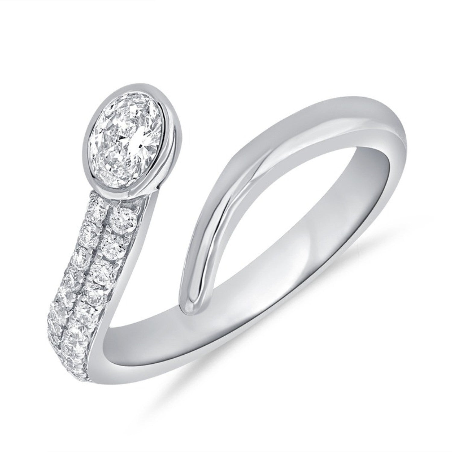 Oval Bezel Loop Diamond Ring in 14K white gold