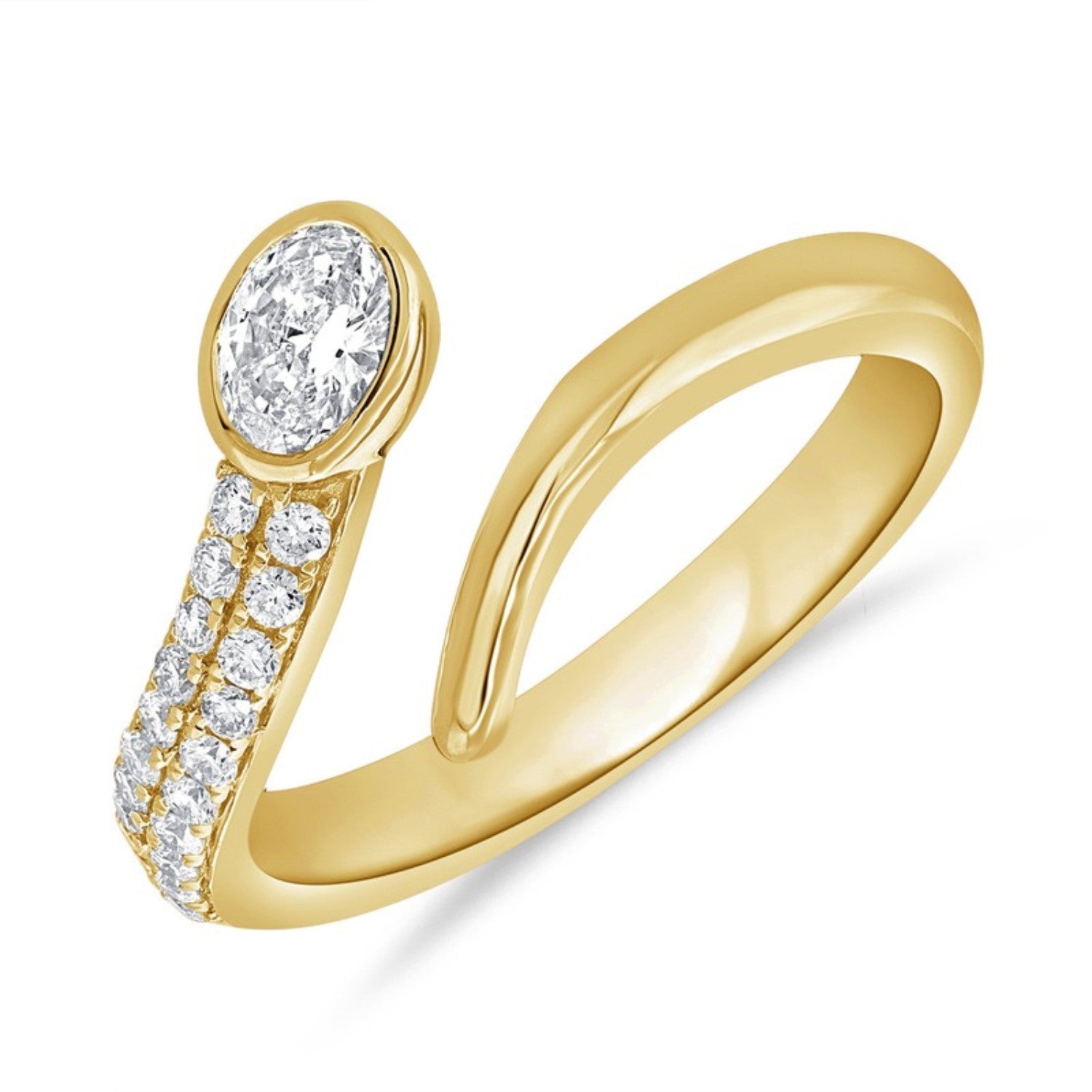 Oval Bezel Loop Diamond Ring in 14K yellow gold by Seema Fine Jewelry