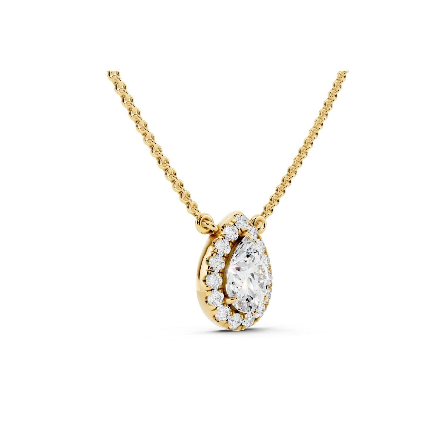 Pear Halo Diamond Pendant Necklace