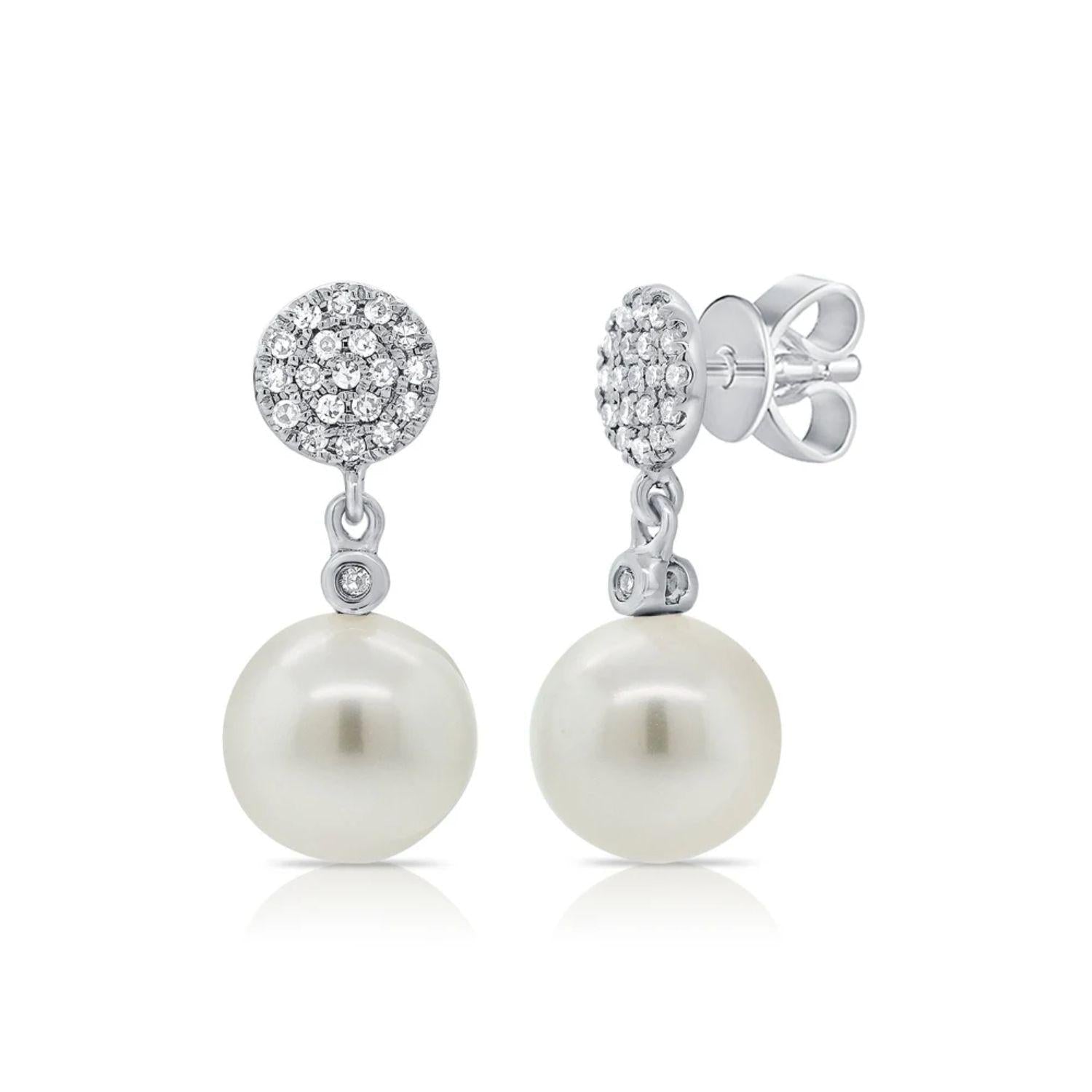 Pearl Diamond Dangle Stud Earrings