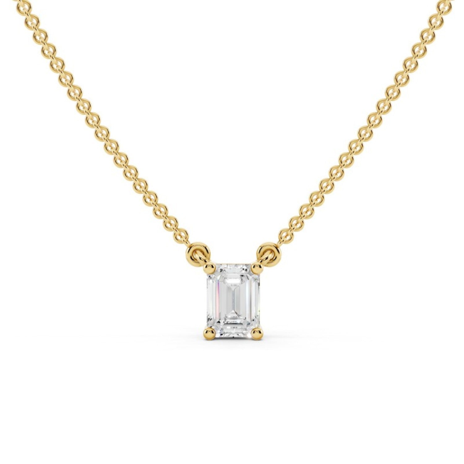 Petite Emerald Cut Diamond Pendant Necklace in 14K yellow gold by Seema Fine Jewelry
