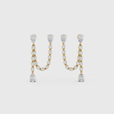 Complete video view of pear diamond chain drop earrings showing full cascade design