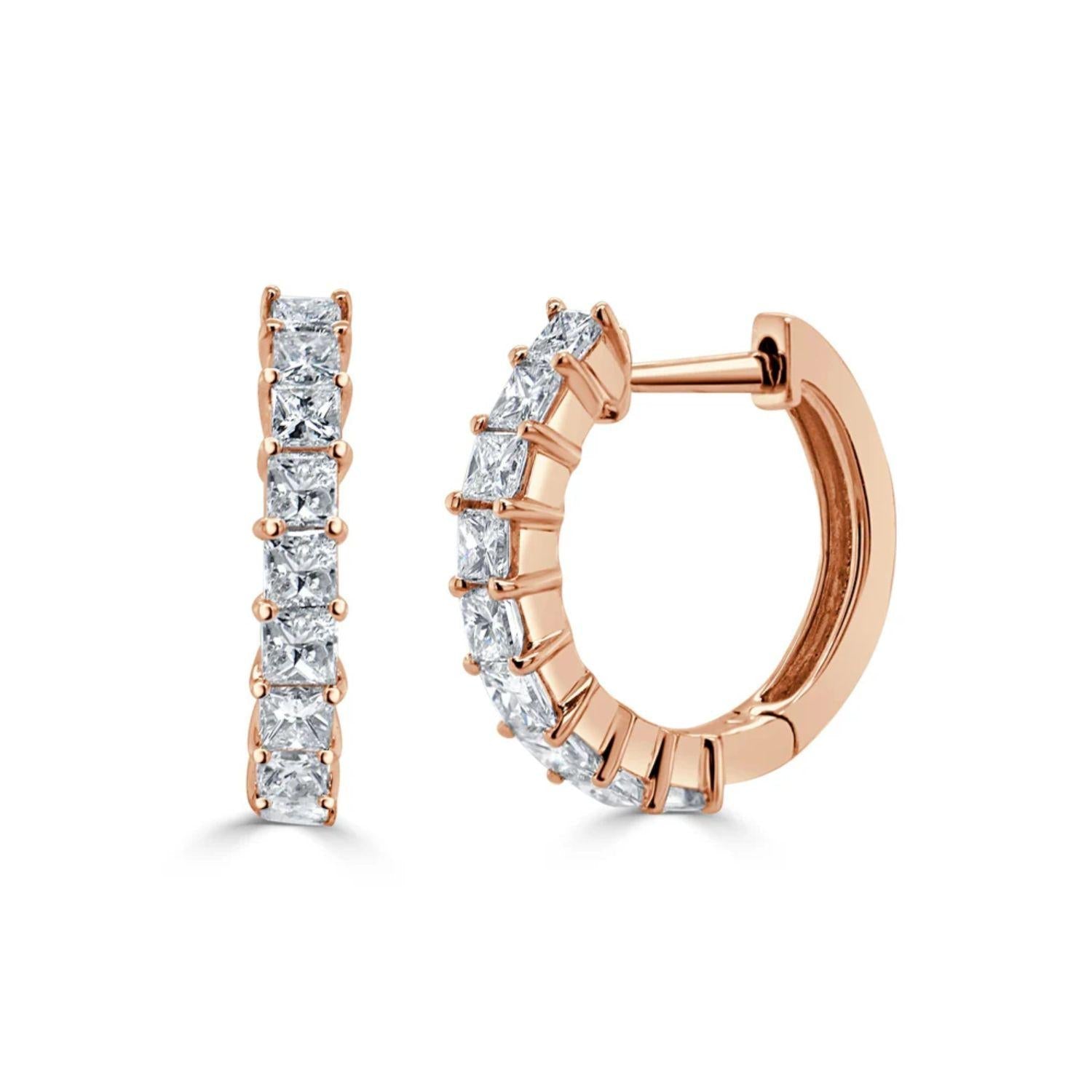 Princess - Cut Diamond Huggie Earrings
