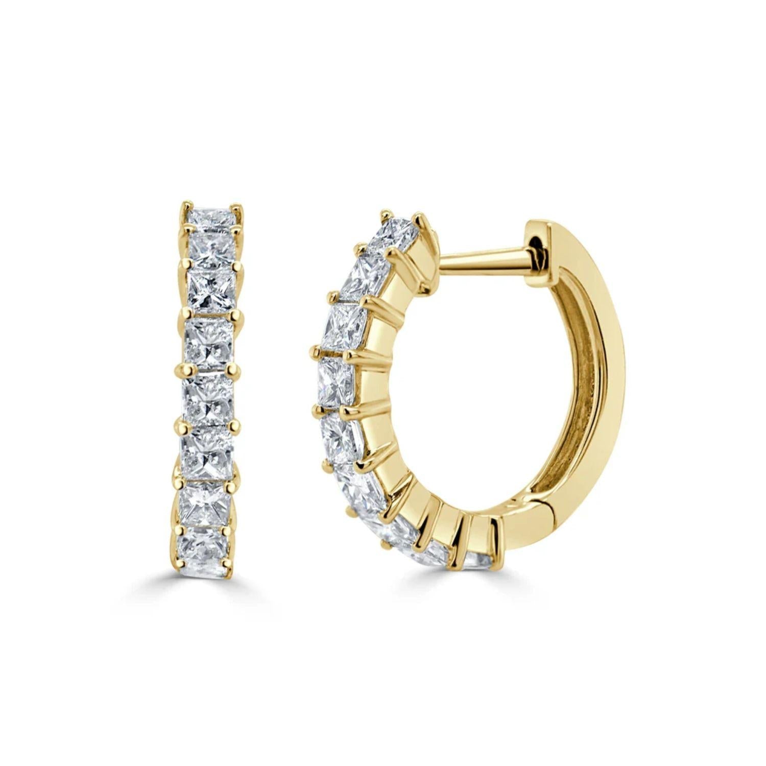 Princess - Cut Diamond Huggie Earrings