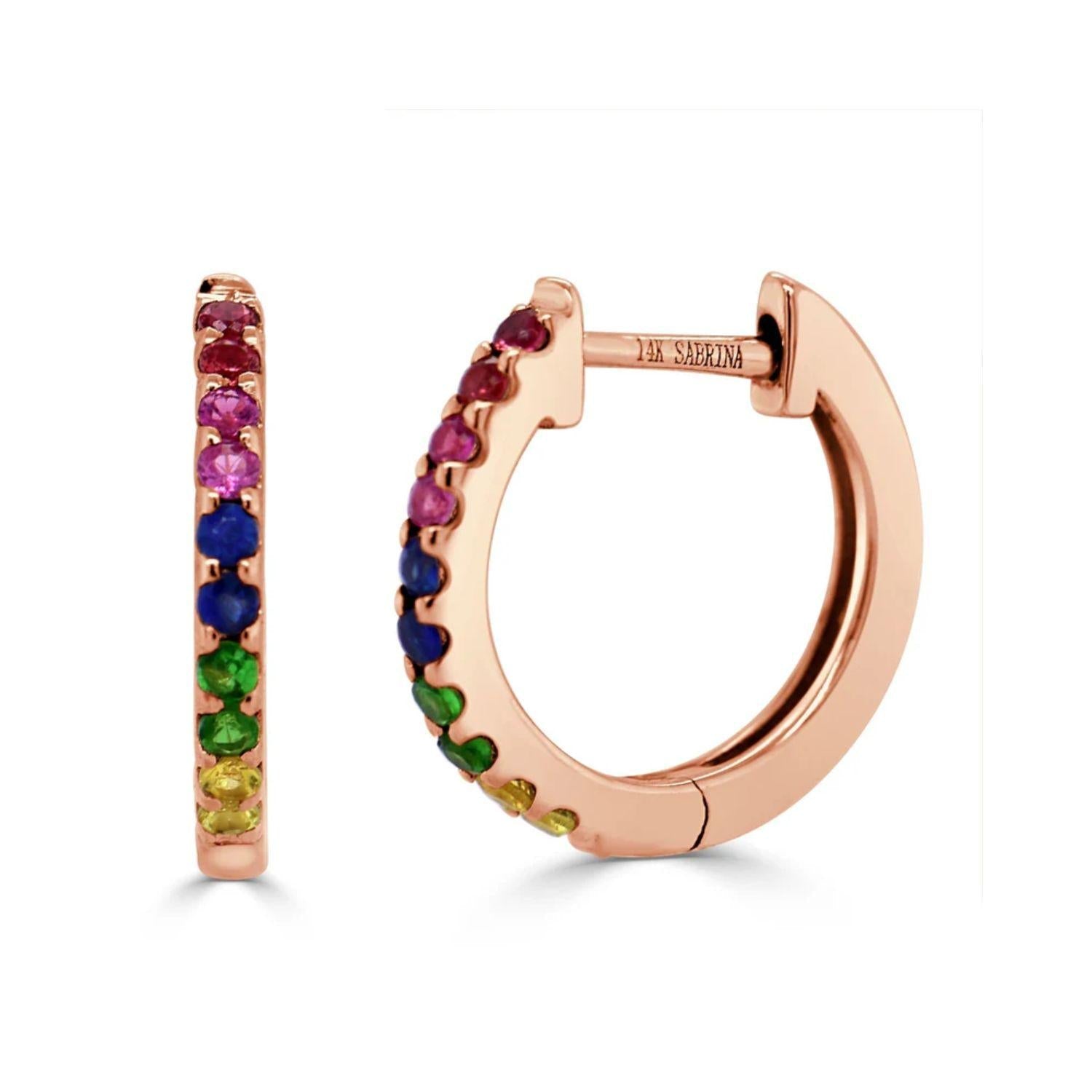 Rainbow Sapphire Huggie Earrings