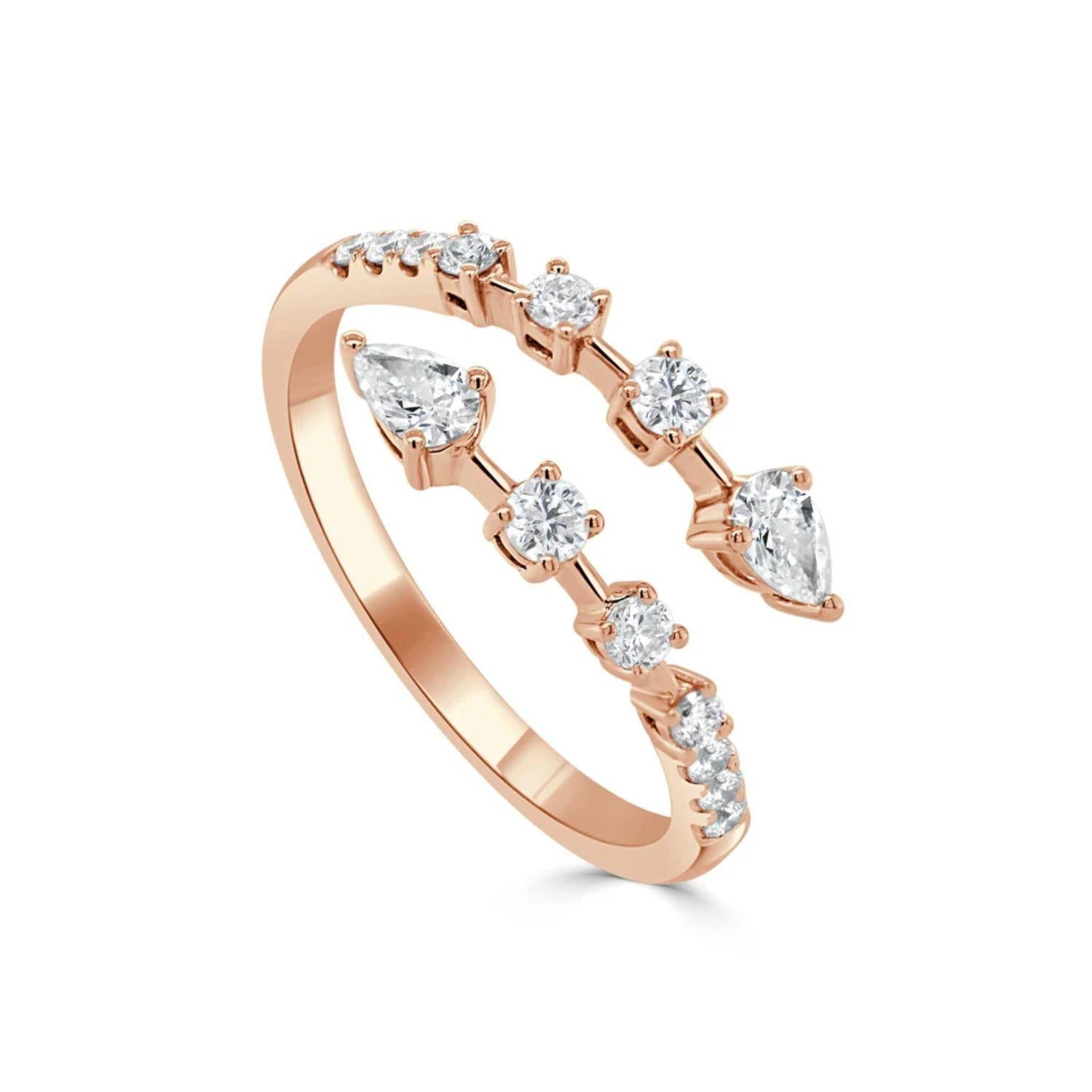Round Pear - Shape Diamond Open Wrap Ring