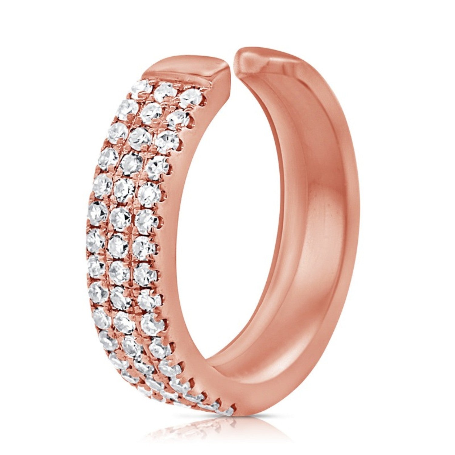 Three Row Pavé Diamond Ear Cuff in 14K rose gold