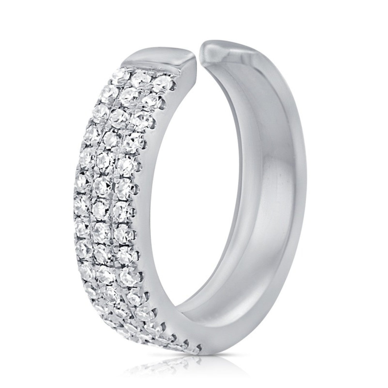Three Row Pavé Diamond Ear Cuff in 14K white gold