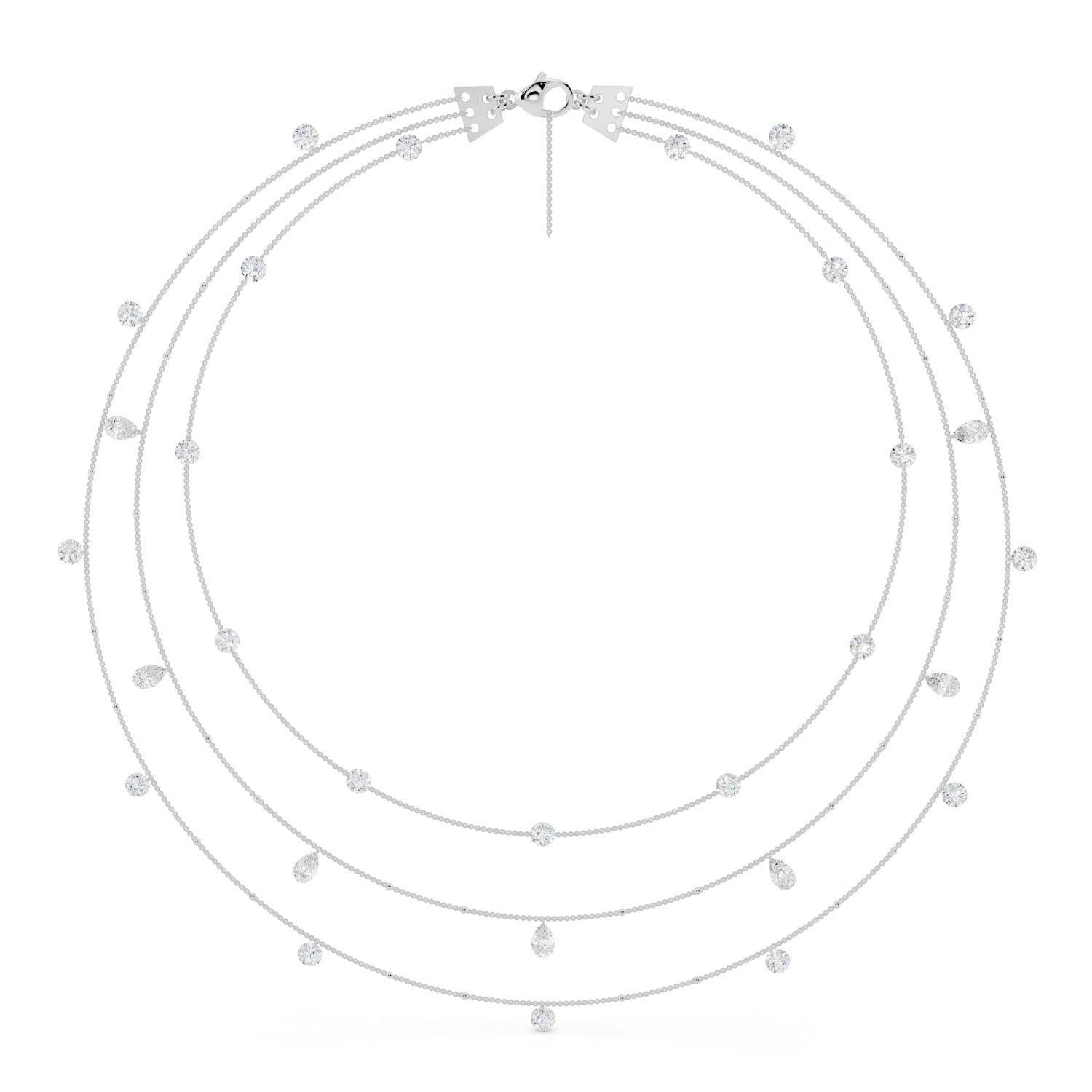 Triple Strand Diamond Drop Necklace