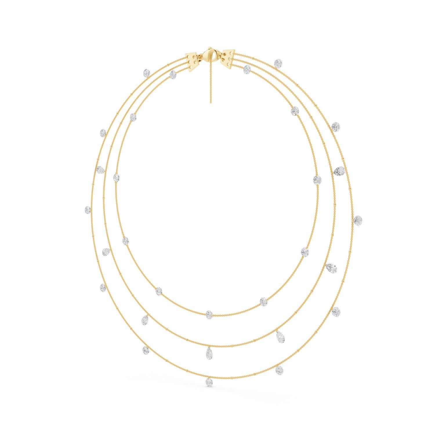 Triple Strand Diamond Drop Necklace