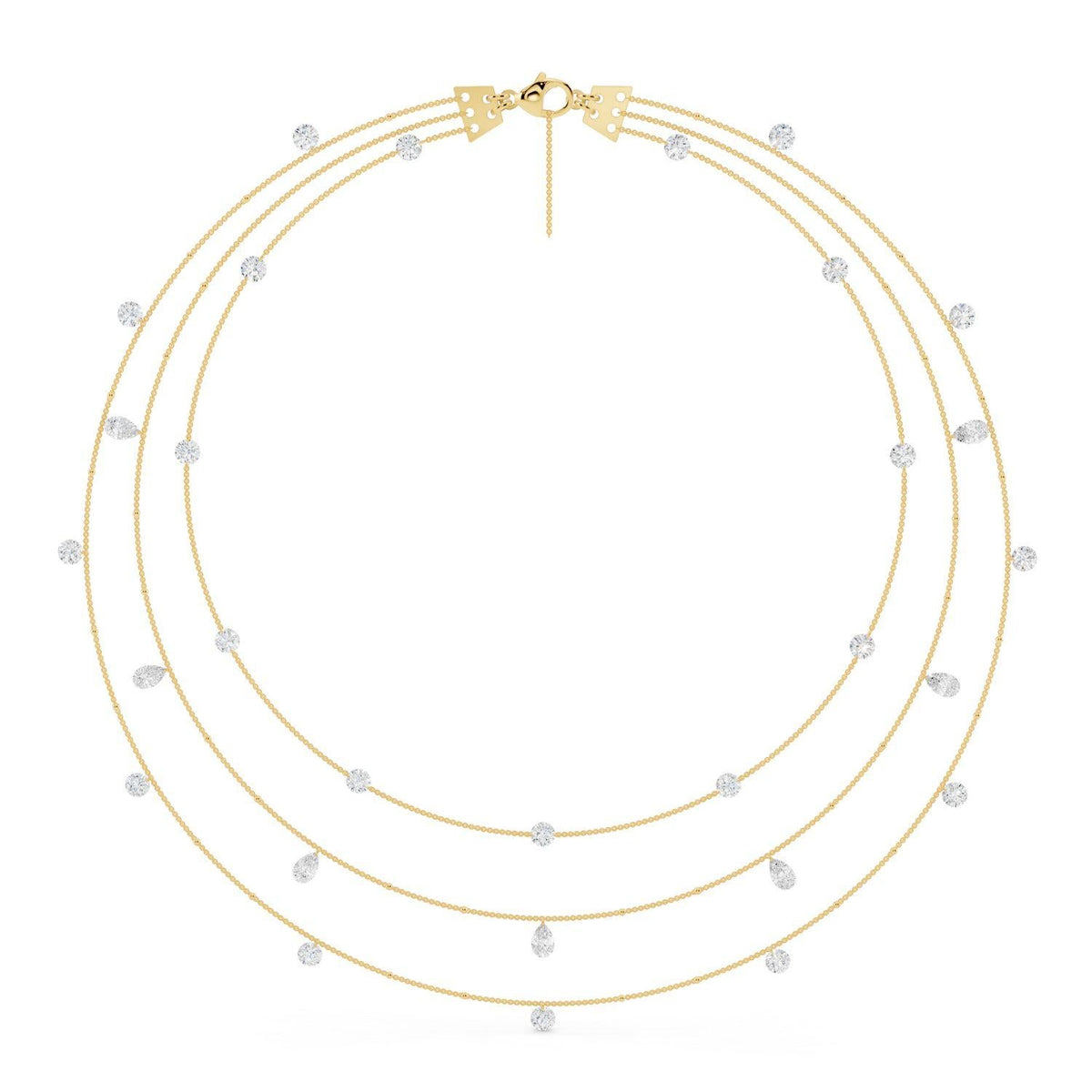 Triple Strand Diamond Drop Necklace