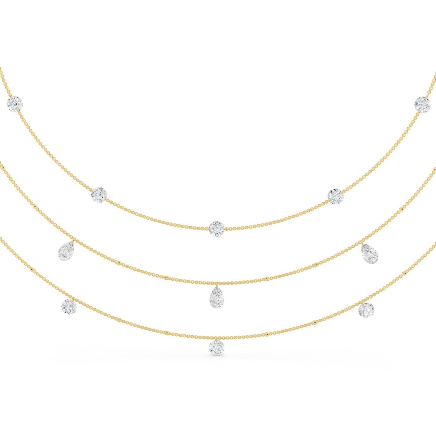 Triple Strand Diamond Drop Necklace