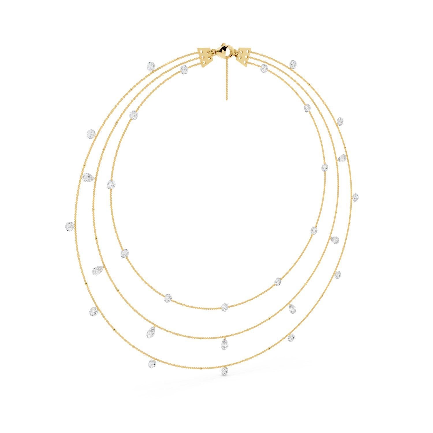 Triple Strand Diamond Drop Necklace