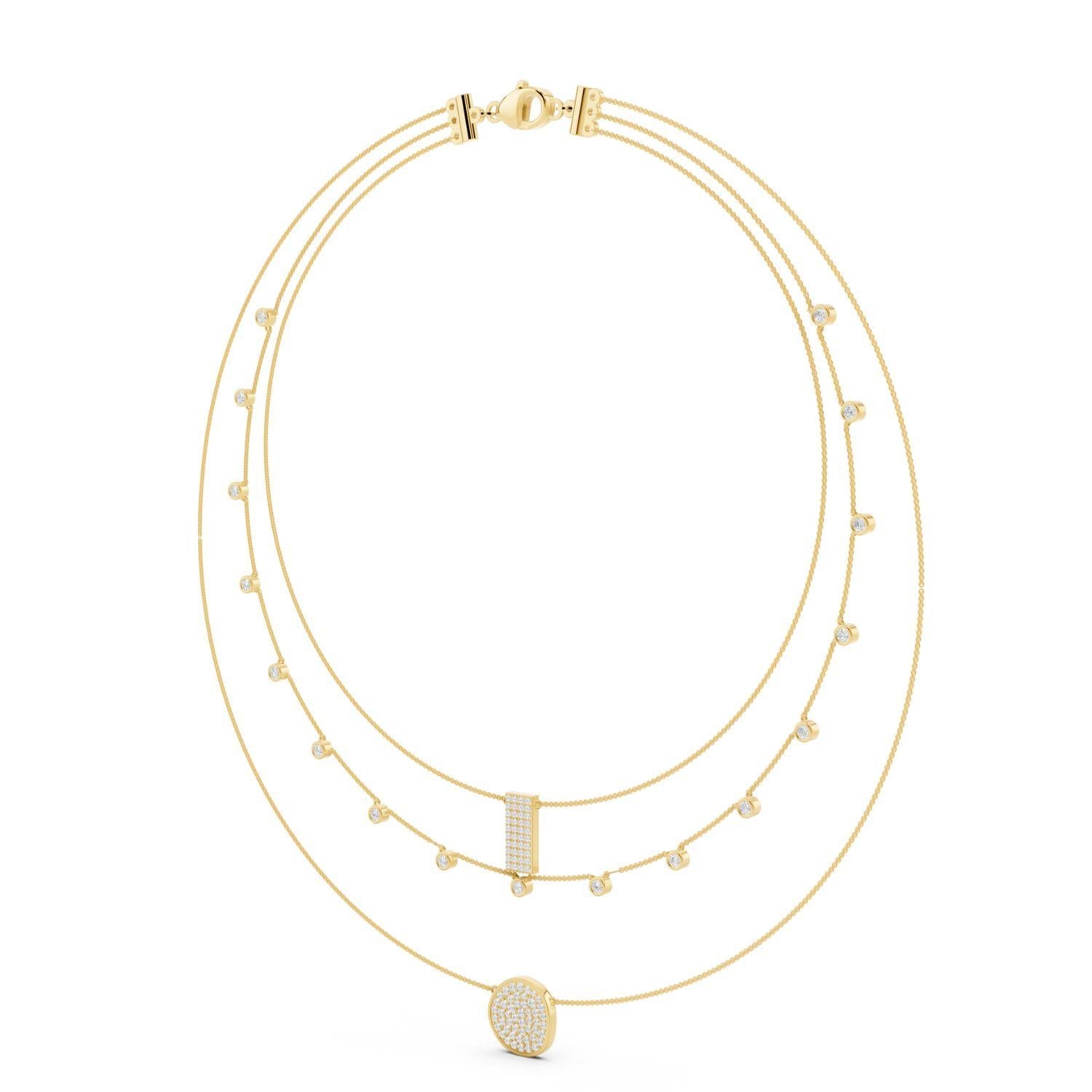 Triple Strand Diamond Layered Necklace