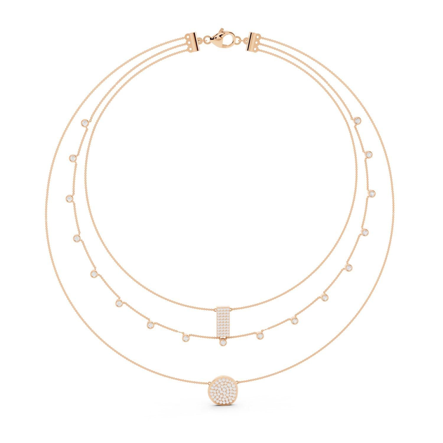 Triple Strand Diamond Layered Necklace