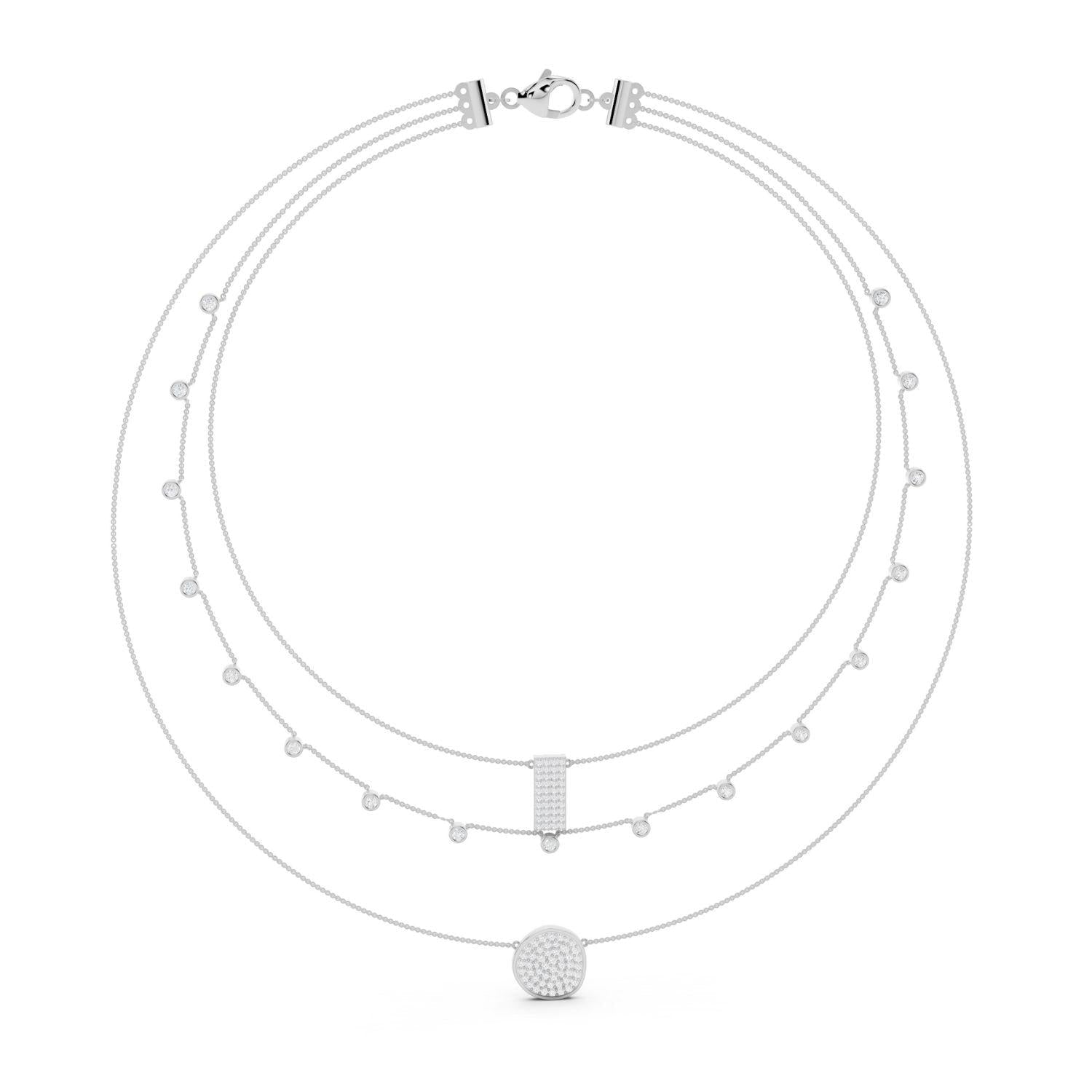 Triple Strand Diamond Layered Necklace
