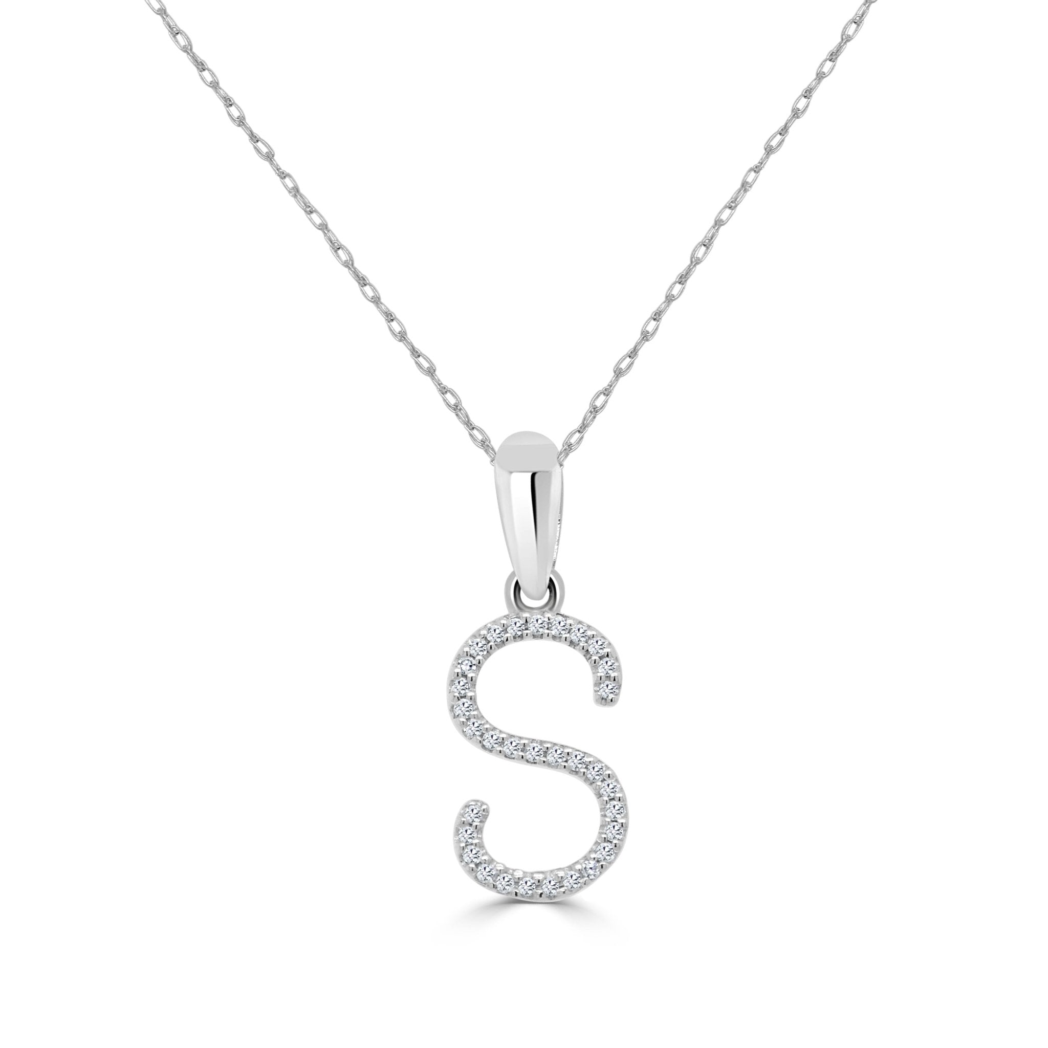 White Gold Diamond Initial Necklace