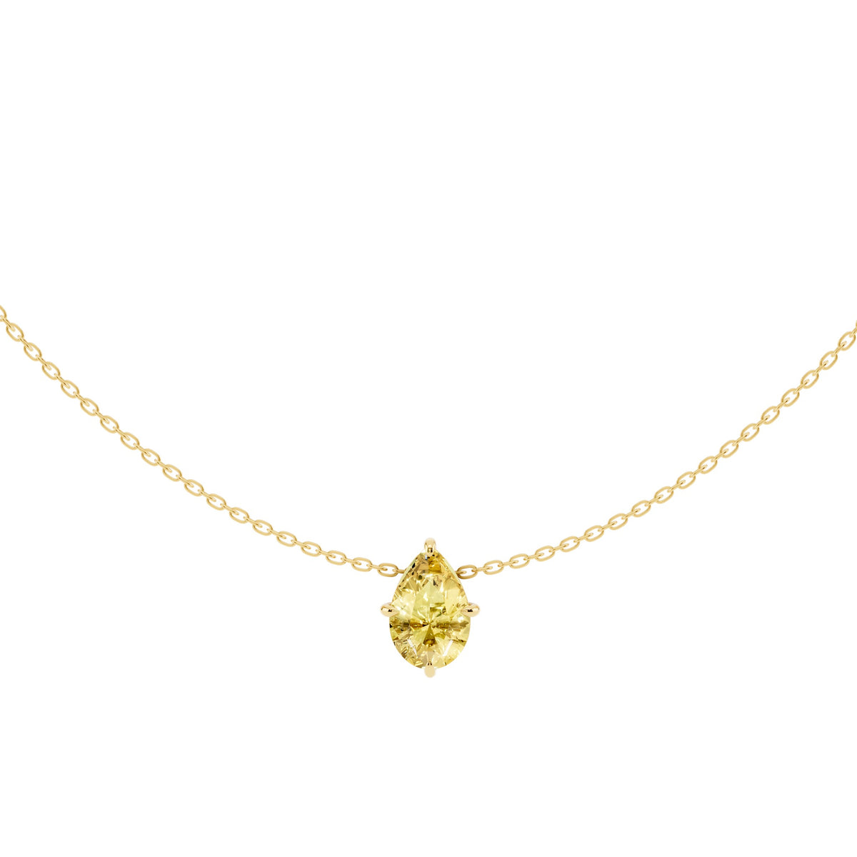 Yellow Pear Lab-Grown Diamond Necklace in 14K yellow gold, the pendant from the front