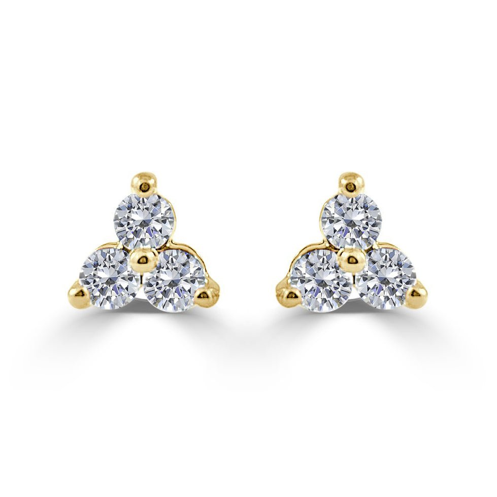3 - Stone Diamond Stud Earrings