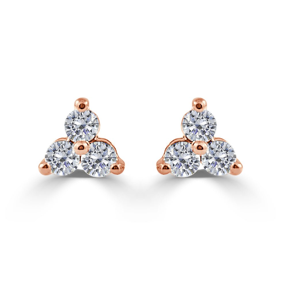 3 - Stone Diamond Stud Earrings