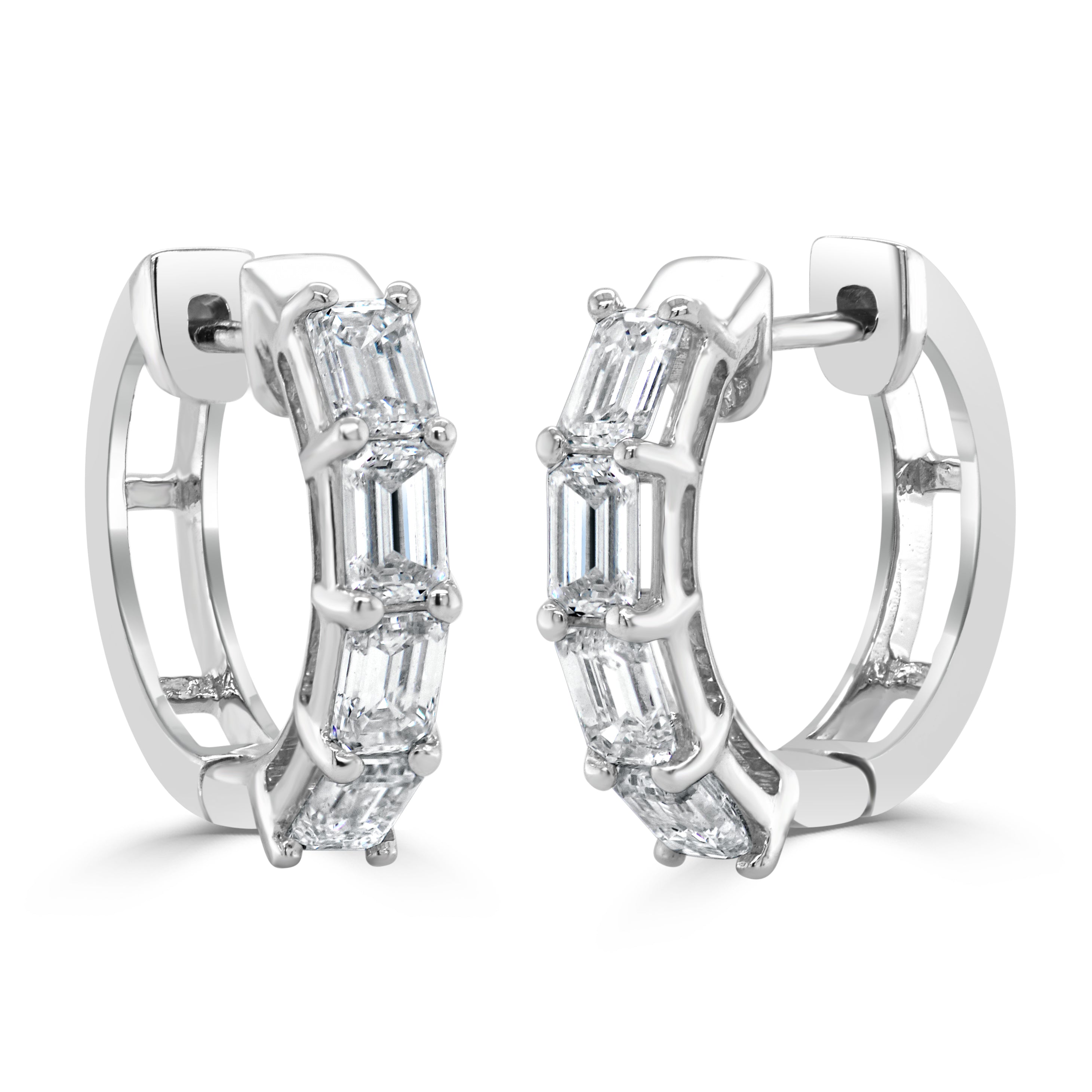 Emerald-Cut Diamond Huggie Earrings