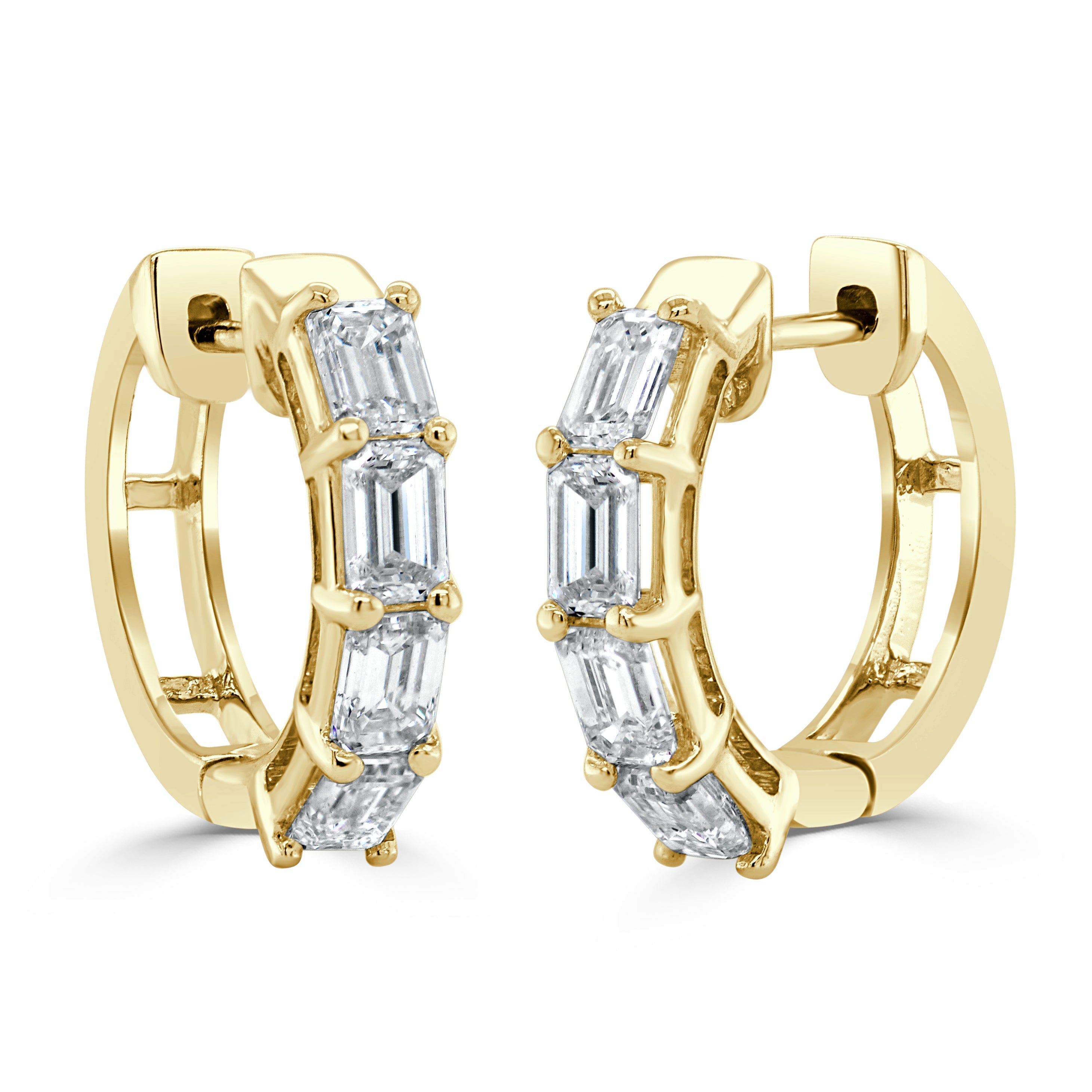 Emerald-Cut Diamond Huggie Earrings