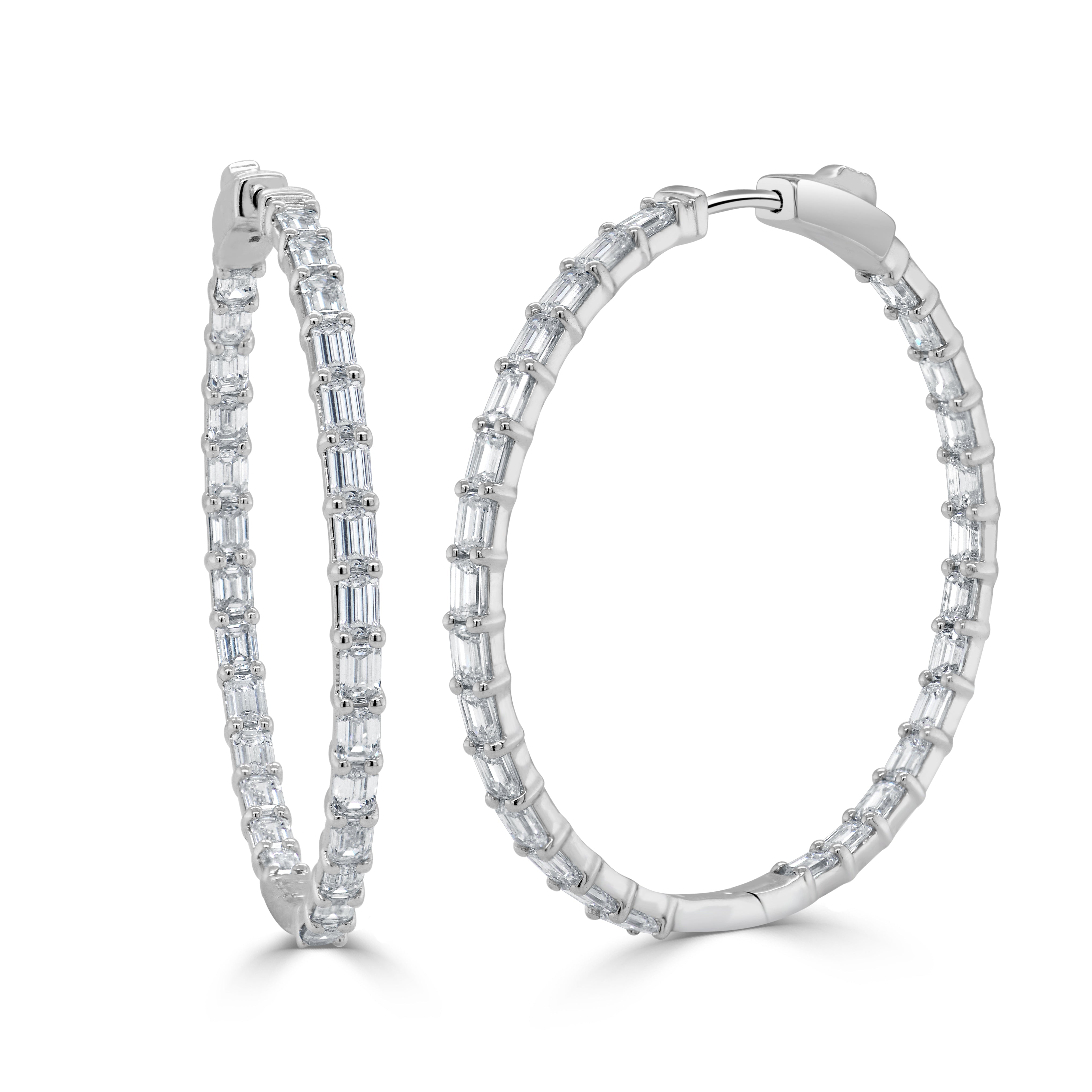 Emerald-Cut Diamond Hoop Earrings