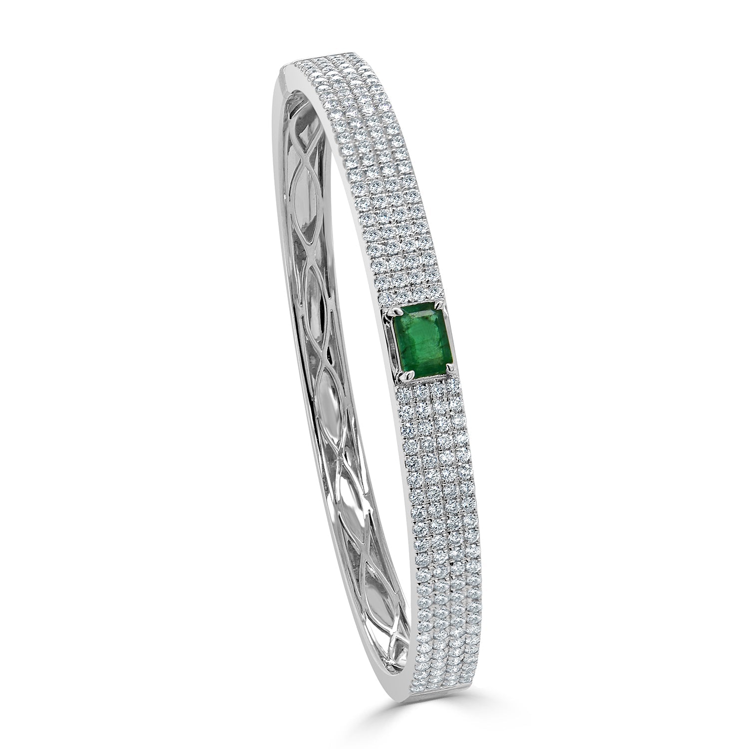 Emerald-Cut Green Emerald Diamond Bangle