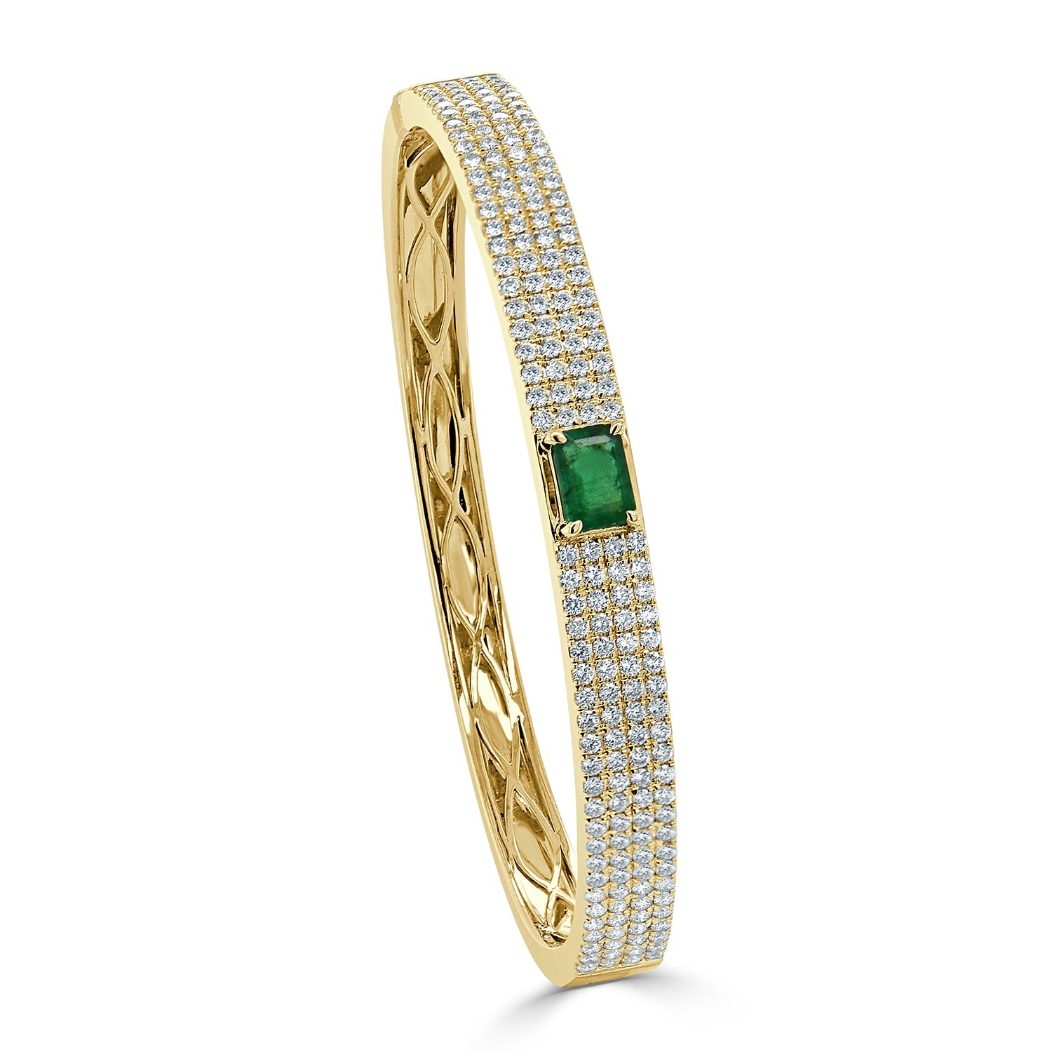 Emerald-Cut Green Emerald Diamond Bangle