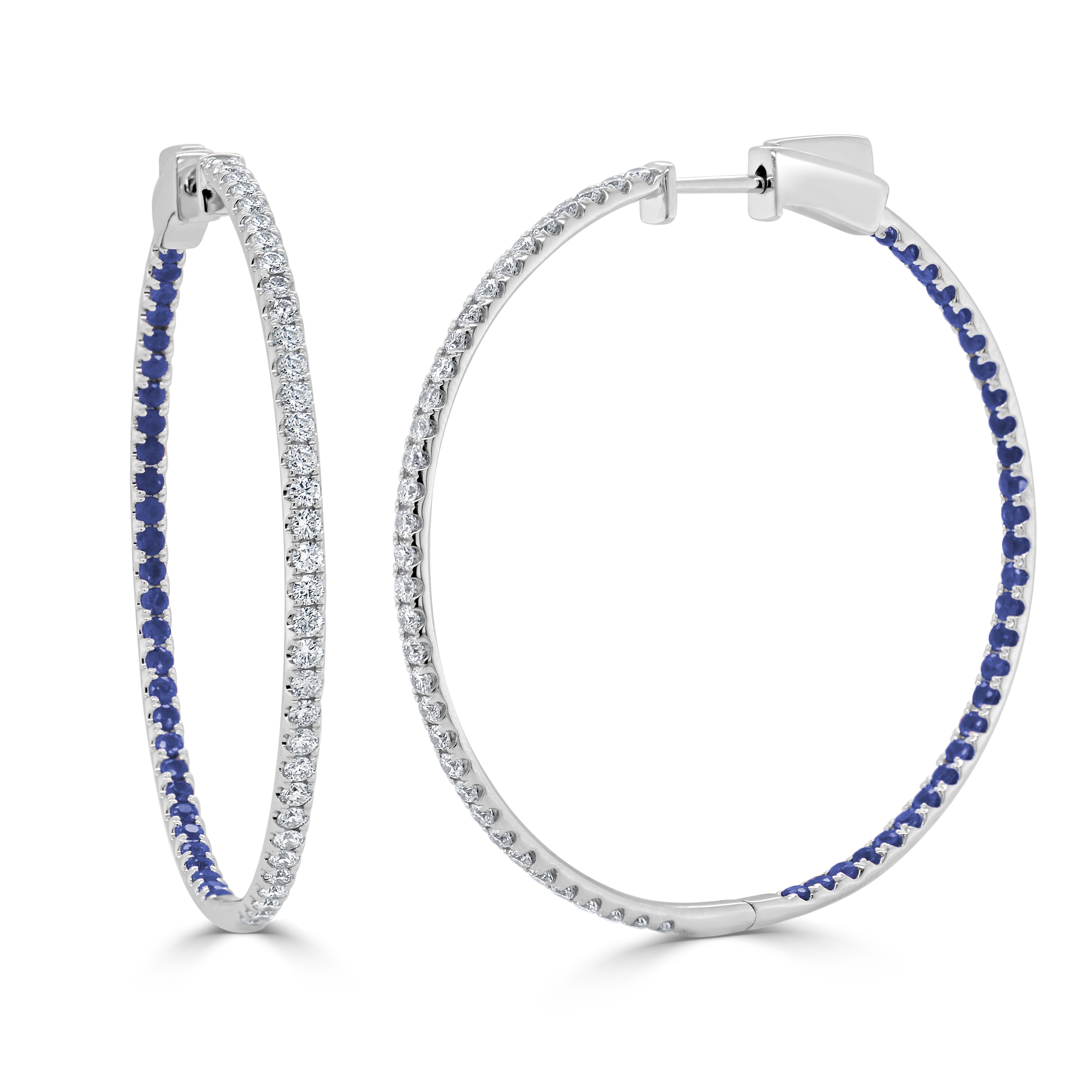 Half Diamond Half Sapphire Hoop Earrings